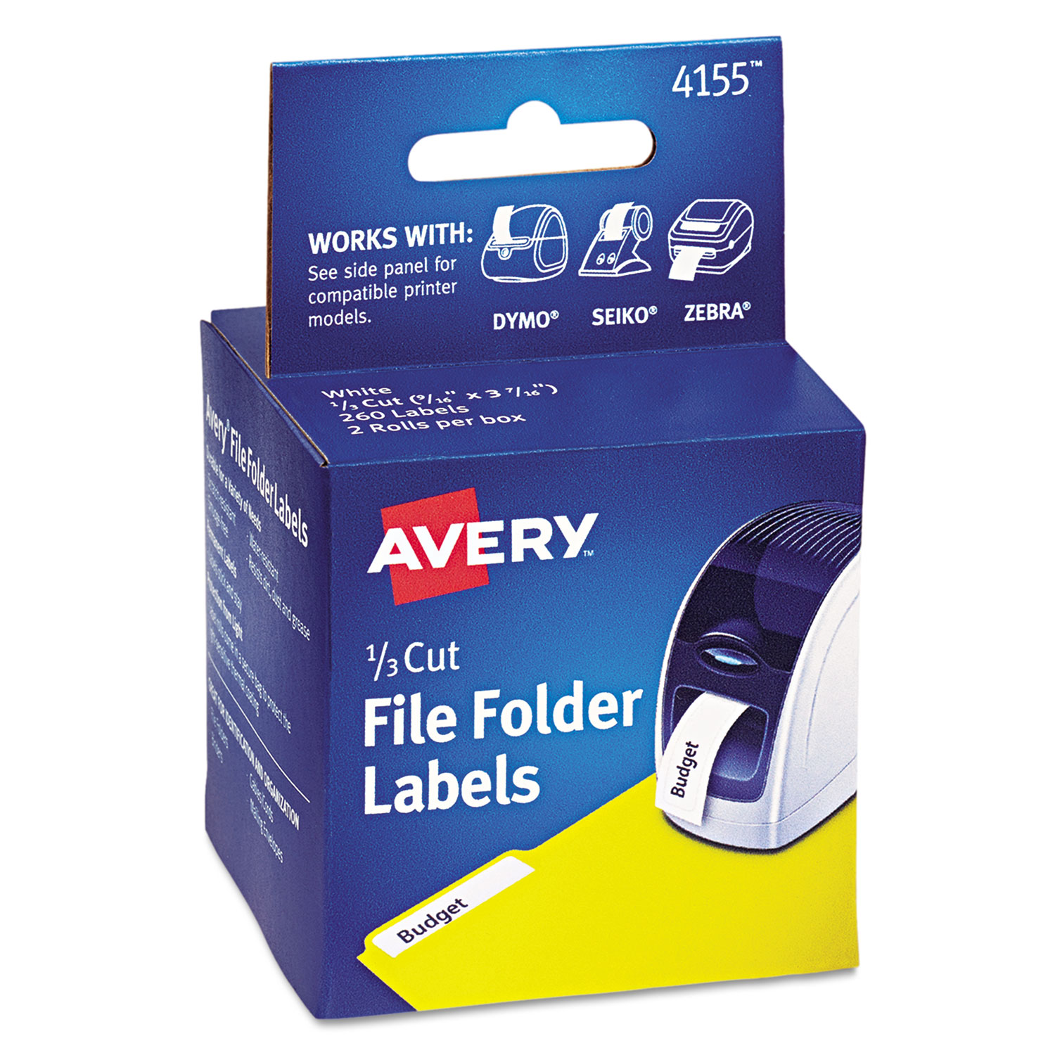  Avery 04155 Thermal Printer Labels, 0.56 x 3.44, White, 130/Roll, 2 Rolls/Pack (AVE4155) 
