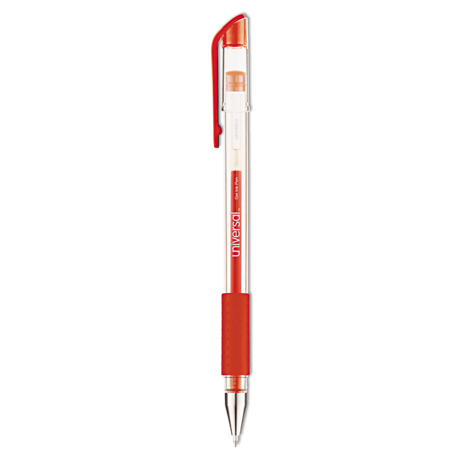  Universal UNV39512 Comfort Grip Stick Gel Pen, Medium 0.7mm, Red Ink, Clear Barrel, Dozen (UNV39512) 