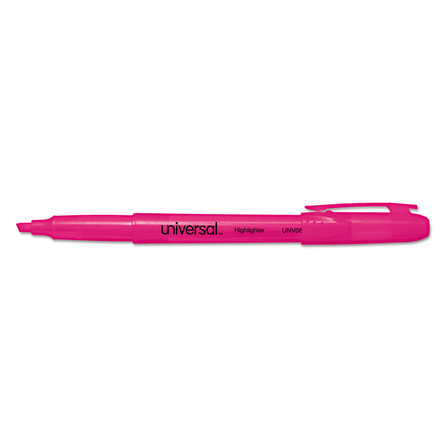 Pocket Clip Highlighter, Chisel Tip, Fluorescent Pink Ink, Dozen