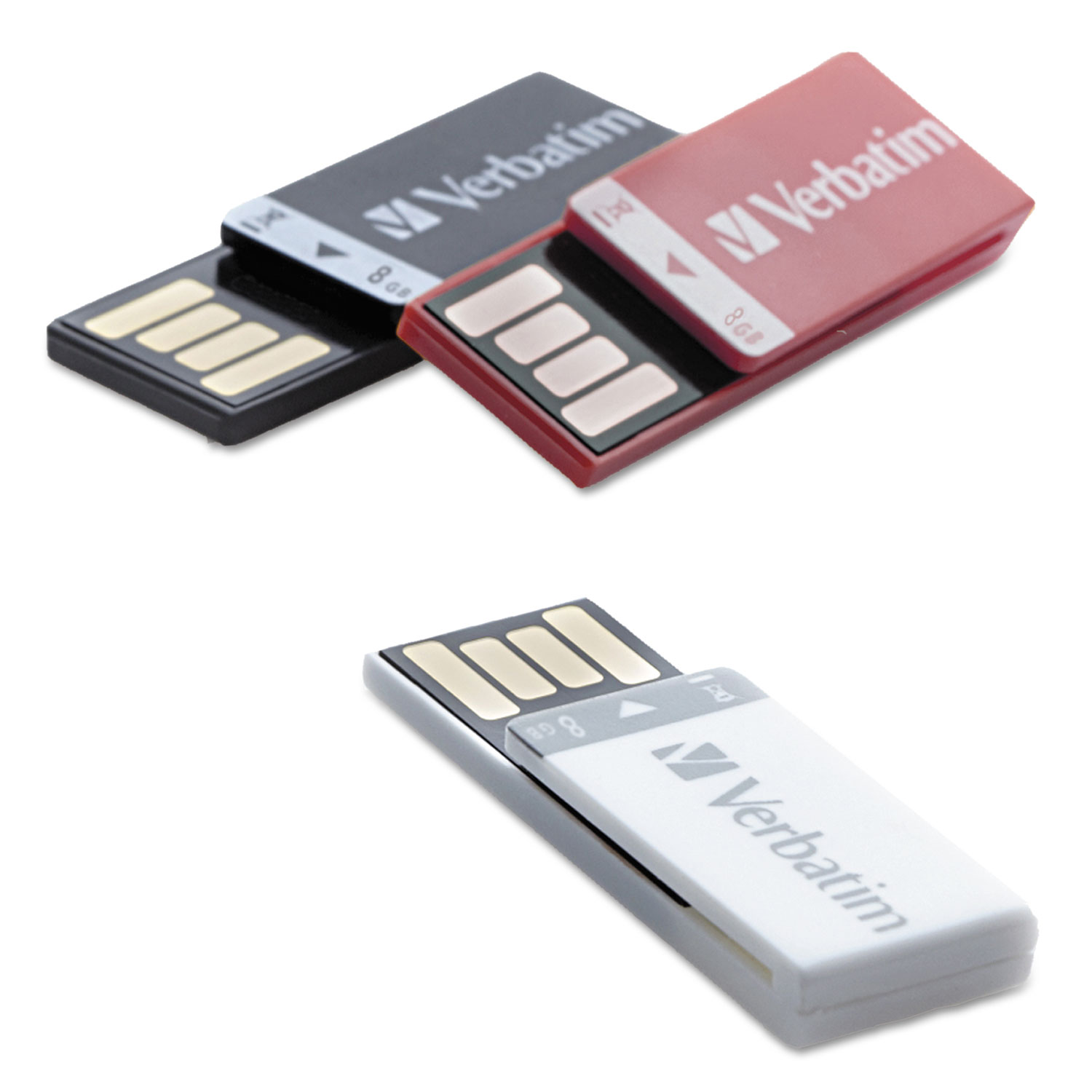  Verbatim 98674 Clip-it USB Flash Drive, 8 GB, Assorted Colors, 3/Pack (VER98674) 