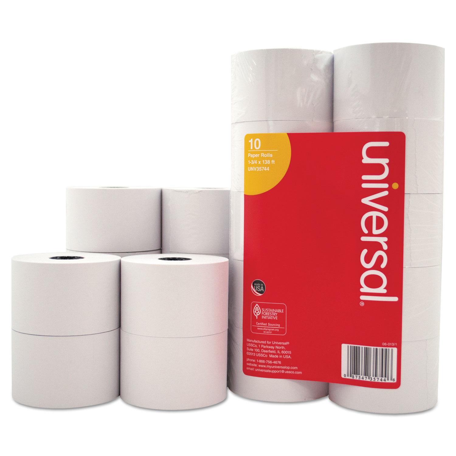 Universal UNV35744 Impact & Inkjet Print Bond Paper Rolls, 0.5 Core, 1.75 x 138 ft, White, 10/Pack (UNV35744) 