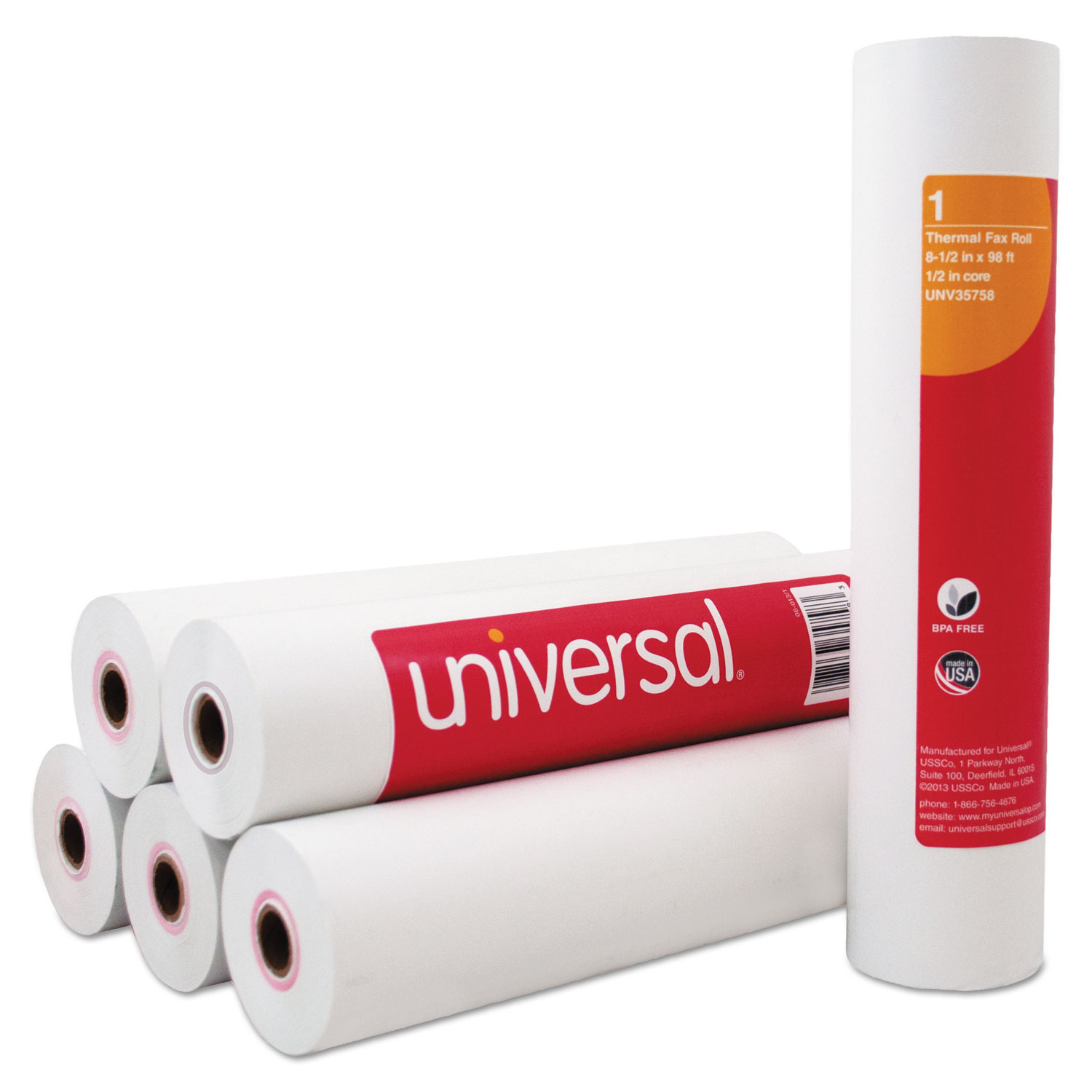  Universal UNV35758 Direct Thermal Printing Fax Paper Rolls, 0.5 Core, 8.5 x 98ft, White, 6/Pack (UNV35758) 