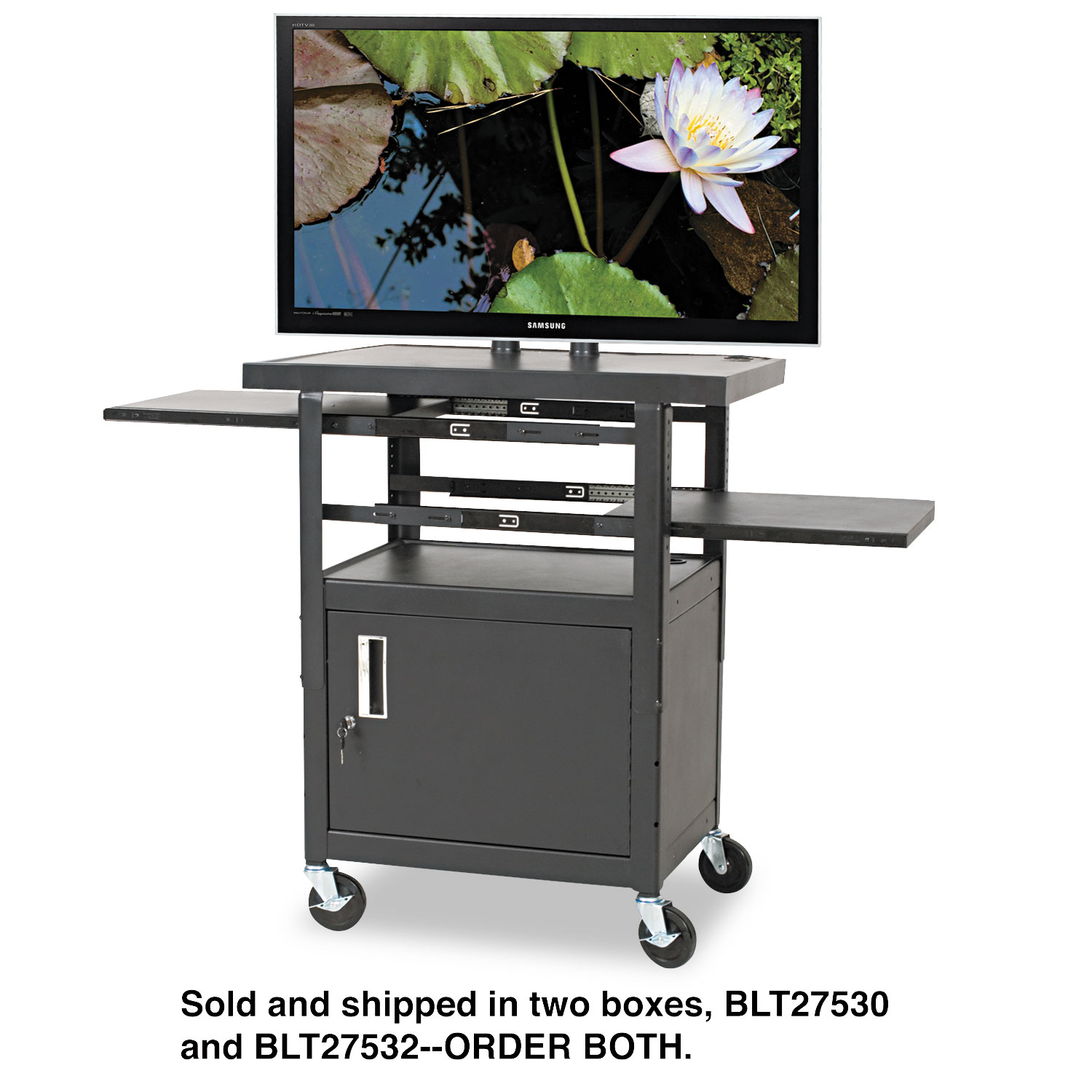 Height-Adjustable TV Cart, Four-Shelf, 24w x 18d x 62h, Black (Box 2 of 2)
