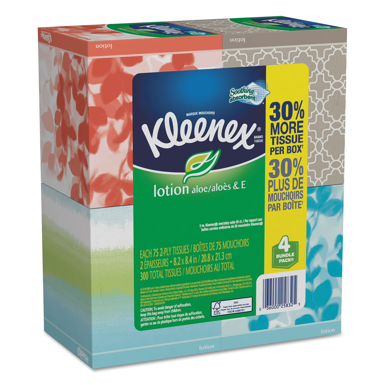  Kleenex 50174 Lotion Facial Tissue, 2-Ply, White, 65 Sheets/Box, 4 Boxes/Pack, 8 Packs/Carton (KCC50174CT) 