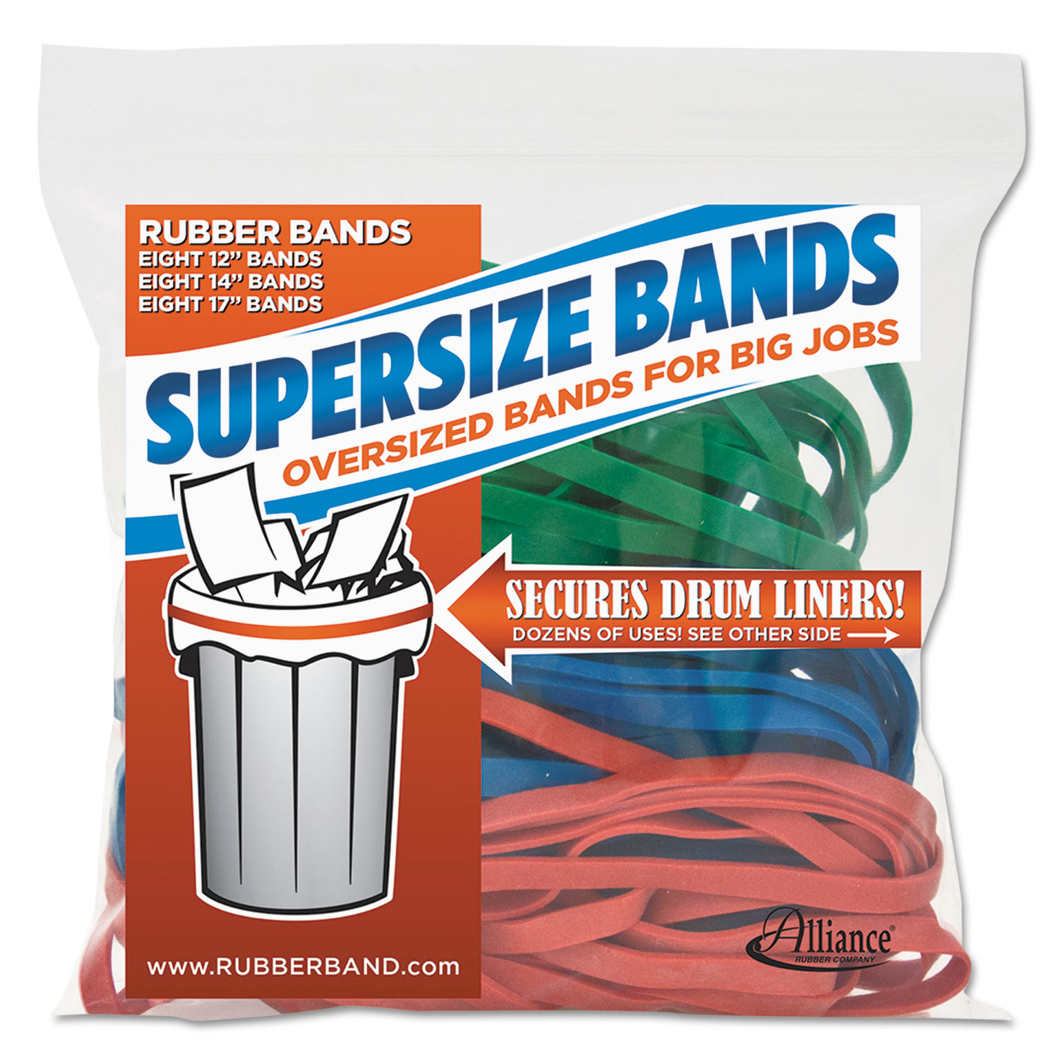  Alliance 08997 SuperSize Bands, 0.25 Width x Assorted Lengths, 4060 psi Max Elasticity, Assorted Colors, 24/Pack (ALL08997) 