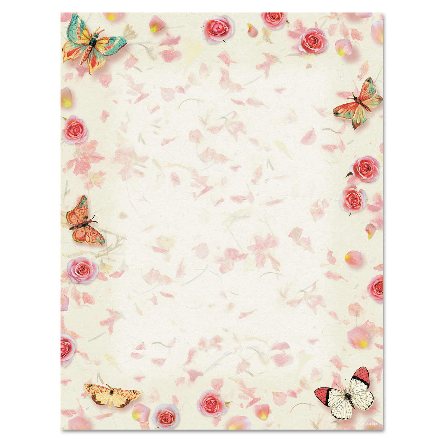 Design Paper, 24 lbs., Butterflies, 8 1/2 x 11, White, 100/Pack