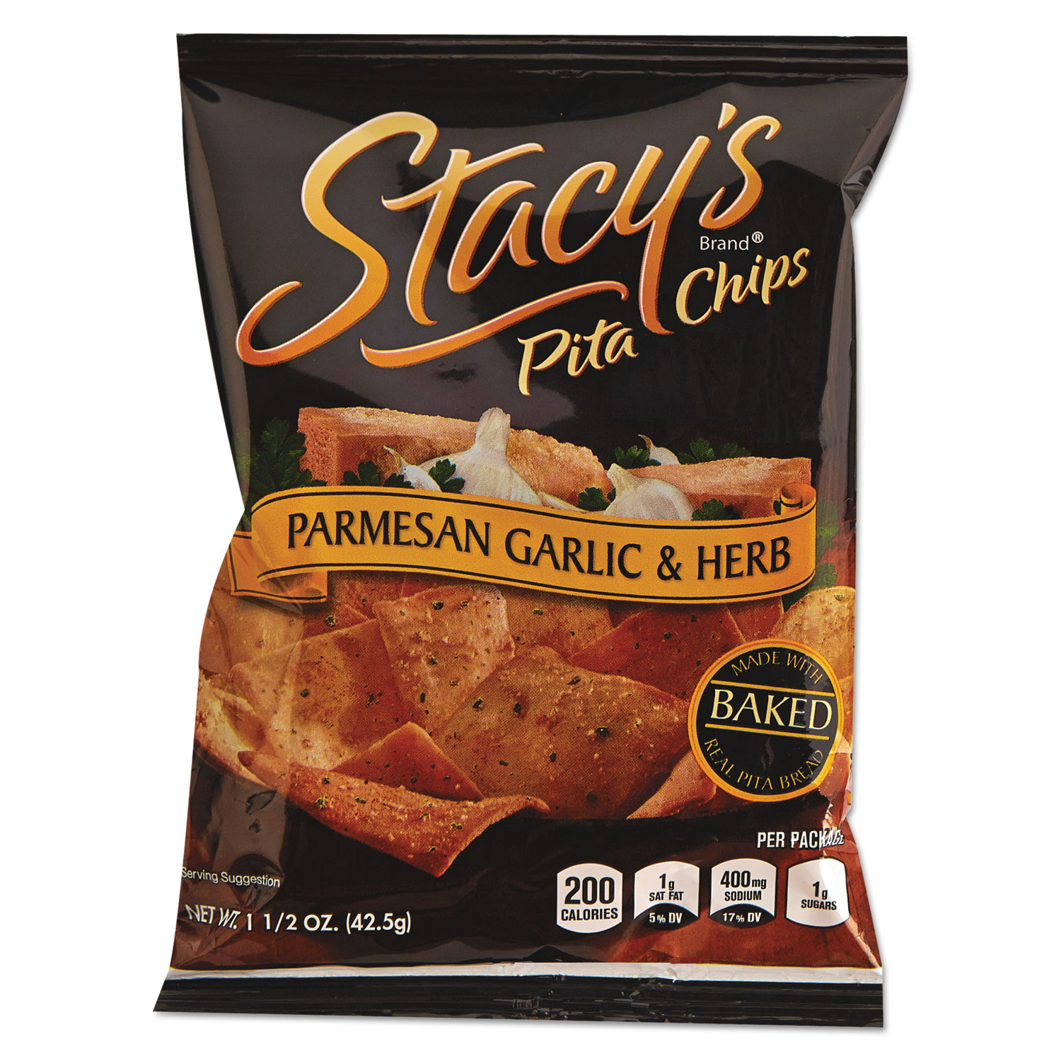  Stacy's 028400525473 Pita Chips, 1.5 oz Bag, Parmesan Garlic and Herb, 24/Carton (LAY52547) 