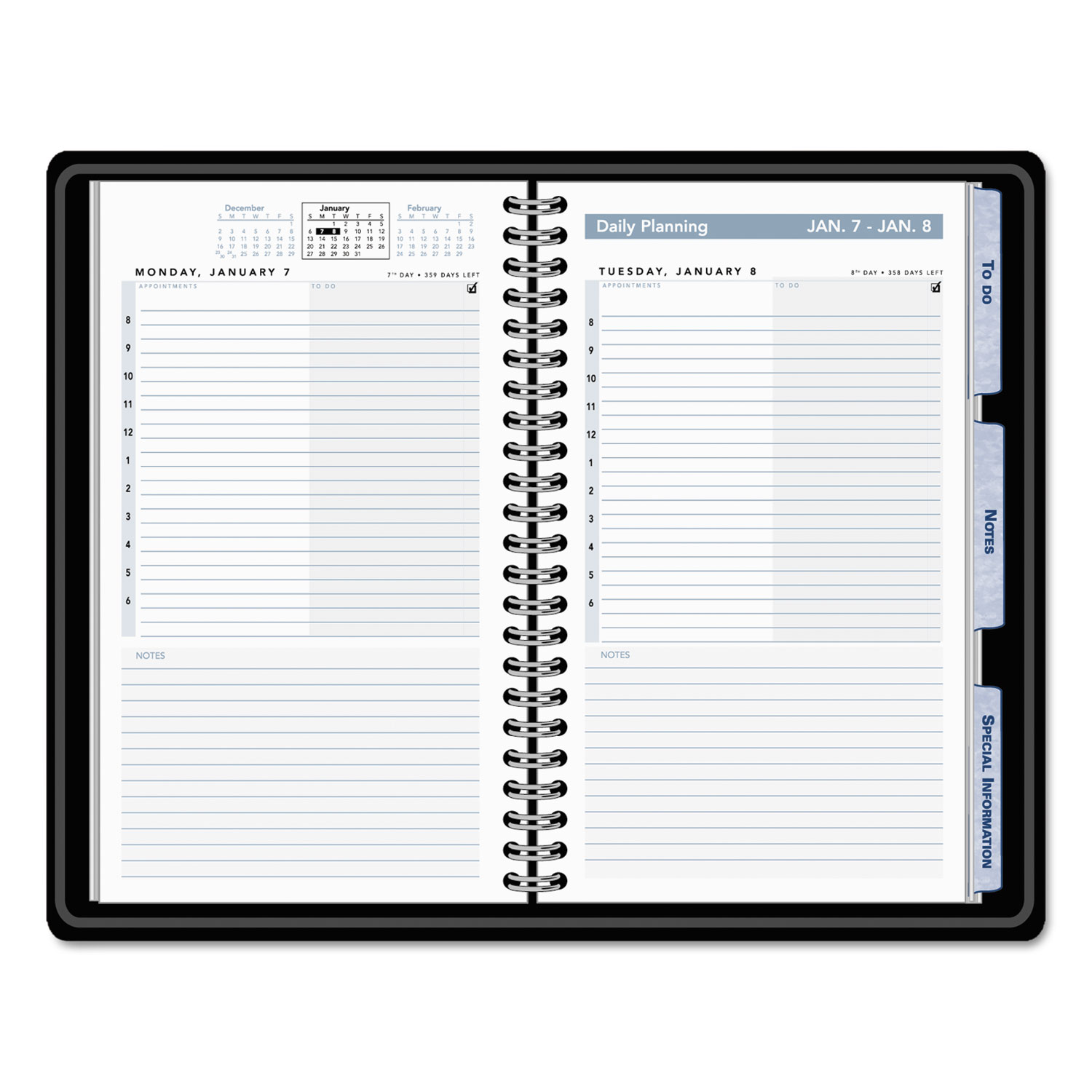 The Action Planner Daily Appointment Book, 4 3/4 x 8, Black, 2018