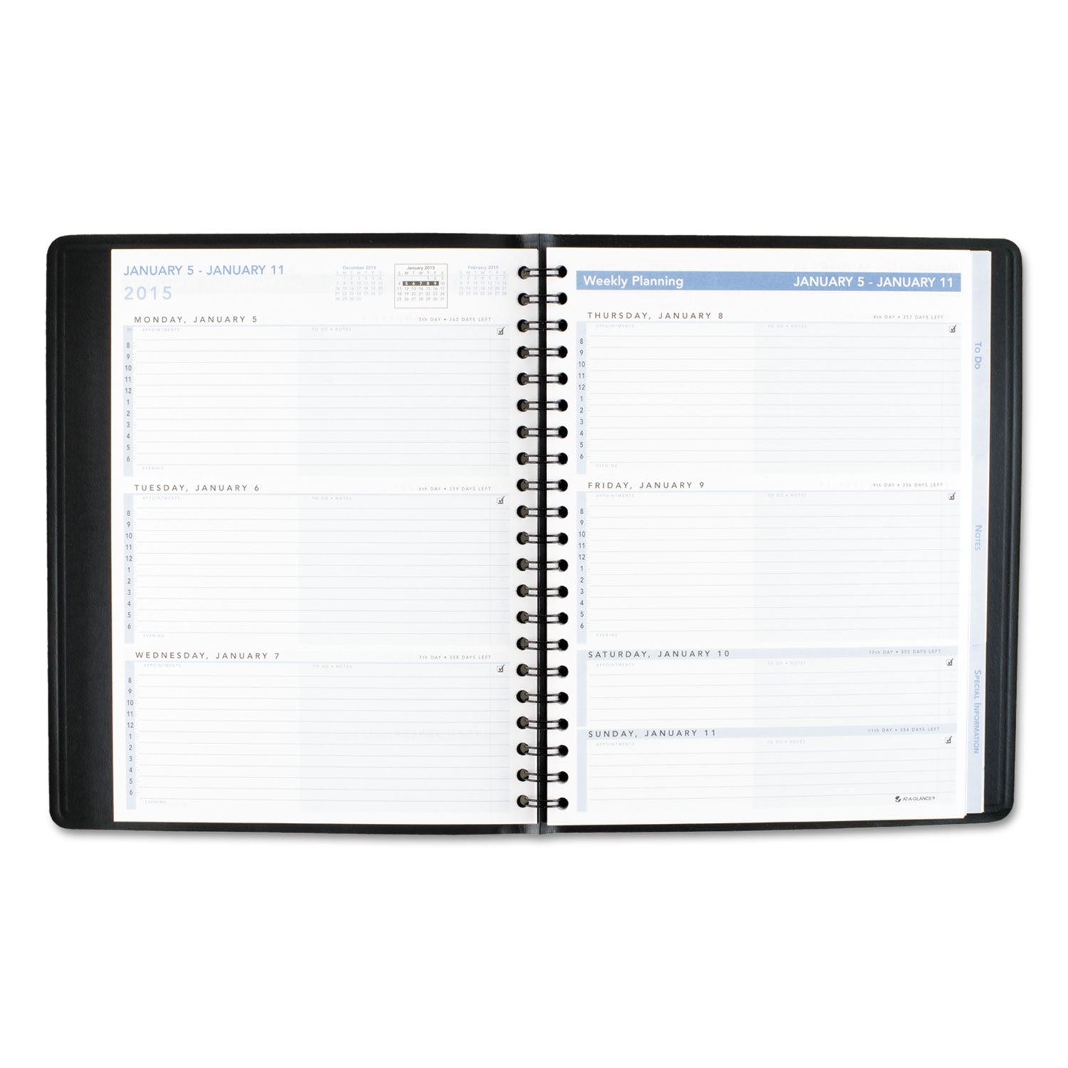The Action Planner Weekly Appointment Book, 8 1/8 x 10 7/8, Black, 2018