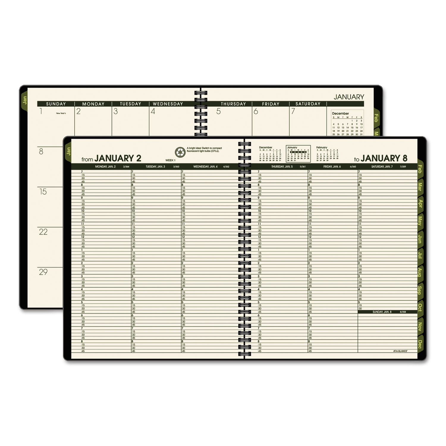 Recycled Weekly/Monthly Classic Appointment Book, 6 7/8 x 8, Black, 2018