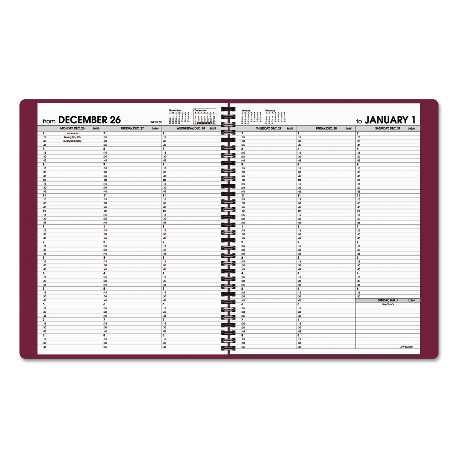 Weekly Appointment Book, 8 1/4 x 10 7/8, Winestone, 2018-2019