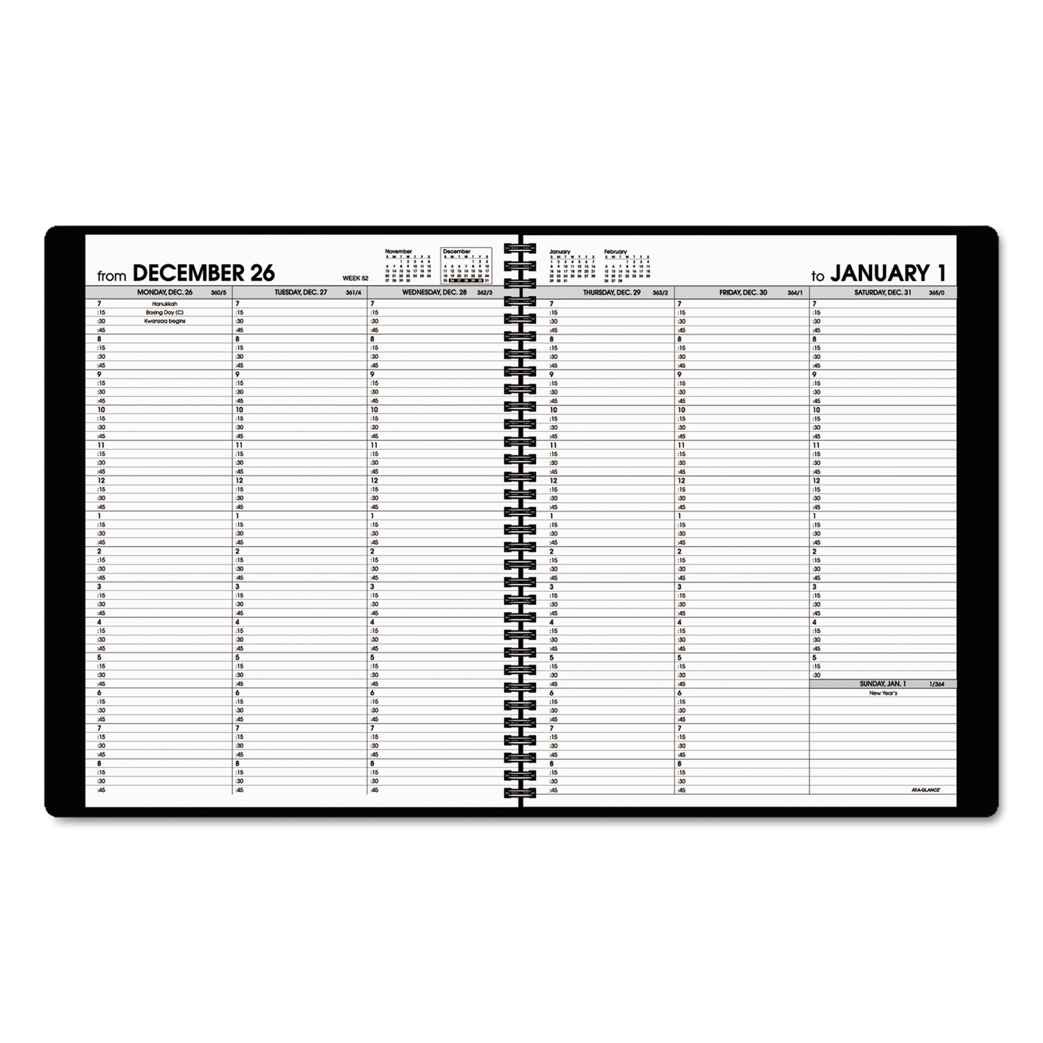 Weekly Appointment Book, 8 1/4 x 10 7/8, Black, 2018-2019