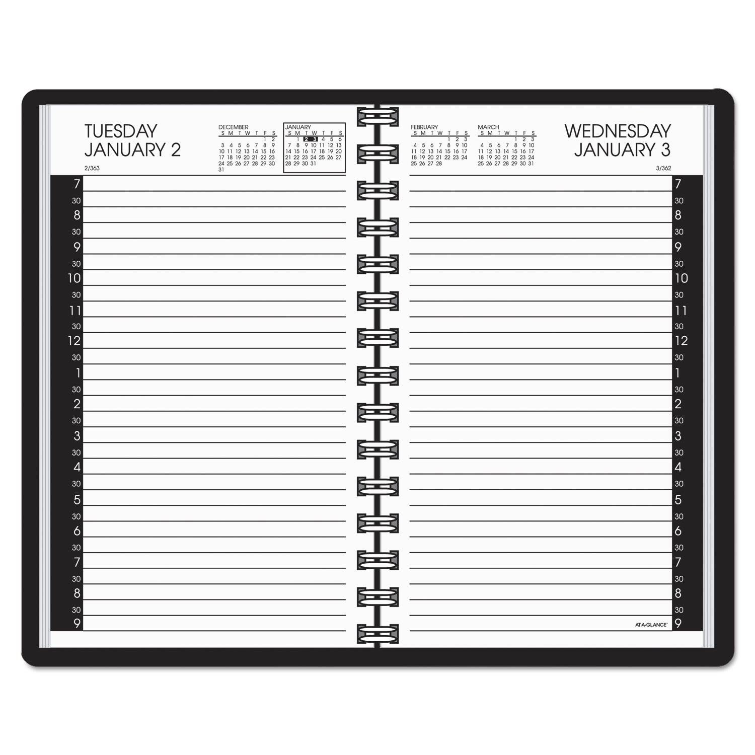 Daily Appointment Book with 30-Minute Appointments, 8 x 4 7/8, White, 2018