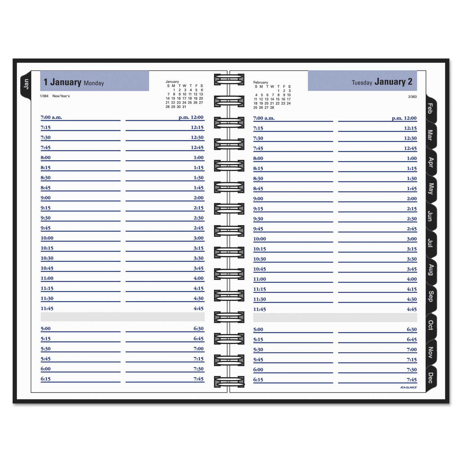 Hardcover Daily Appointment Book, 4 7/8 x 7 7/8, Black, 2018