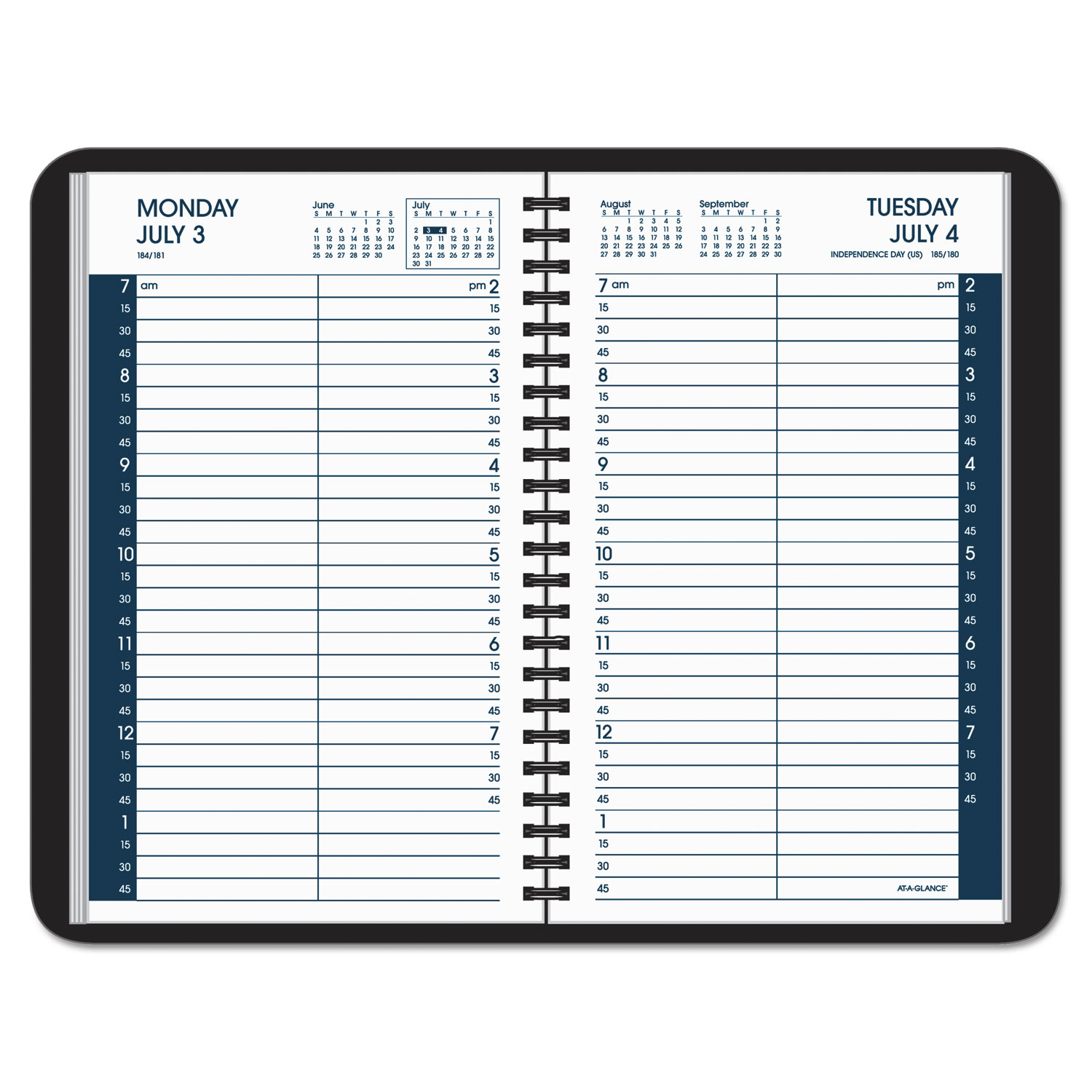 Daily Appointment Book with 15-Minute Appointments, 8 x 4 7/8, Black, 2017-2018