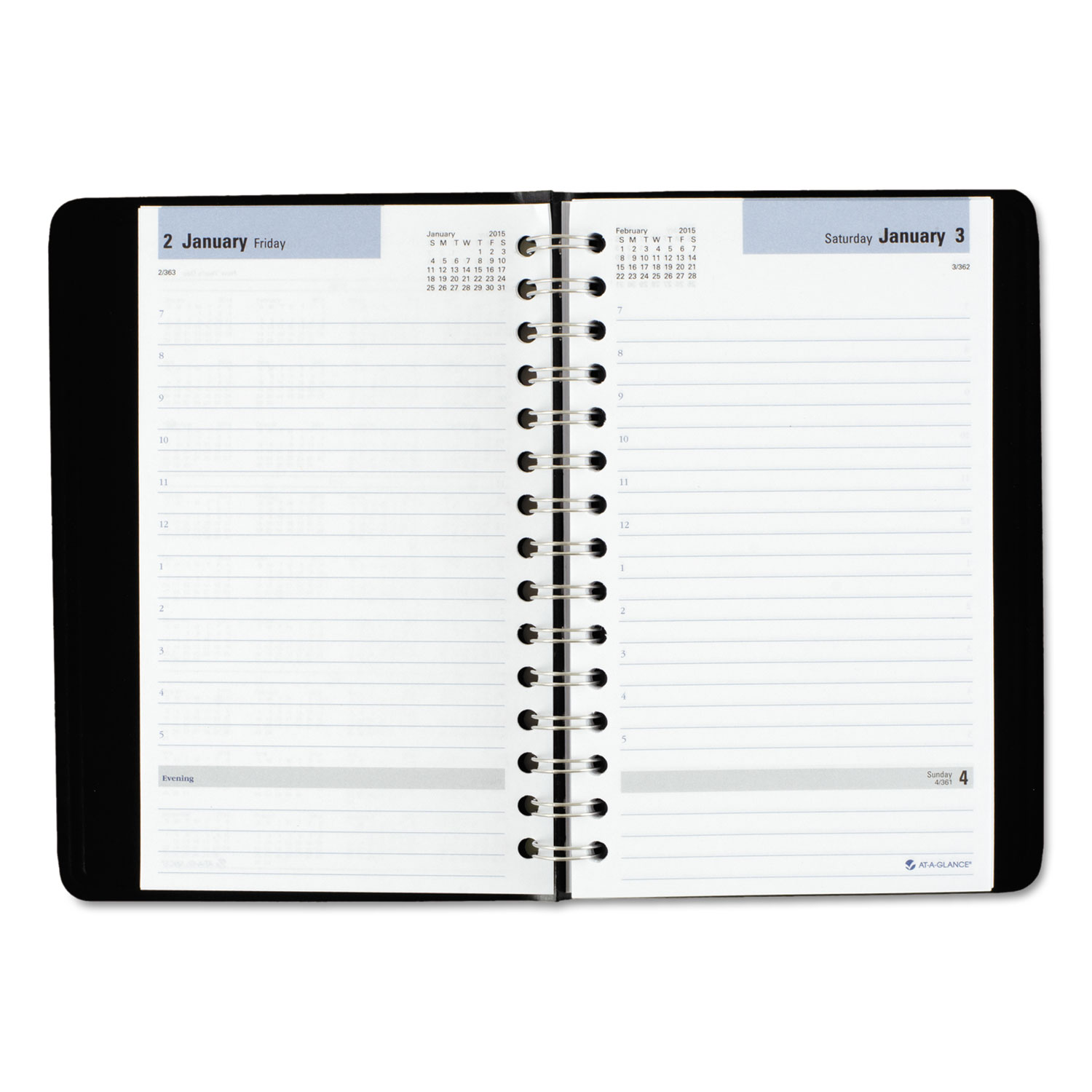 Daily Appointment Book with Hourly Appointments, 8 x 4 7/8, Black, 2018