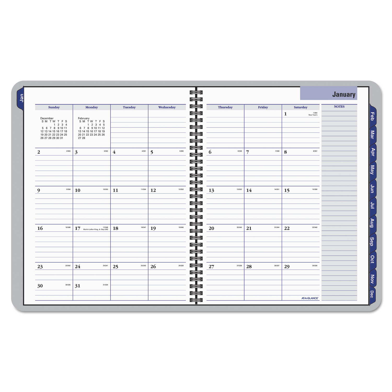 Traditional Monthly Planner, 8 1/2 x 11, Gray, 2018