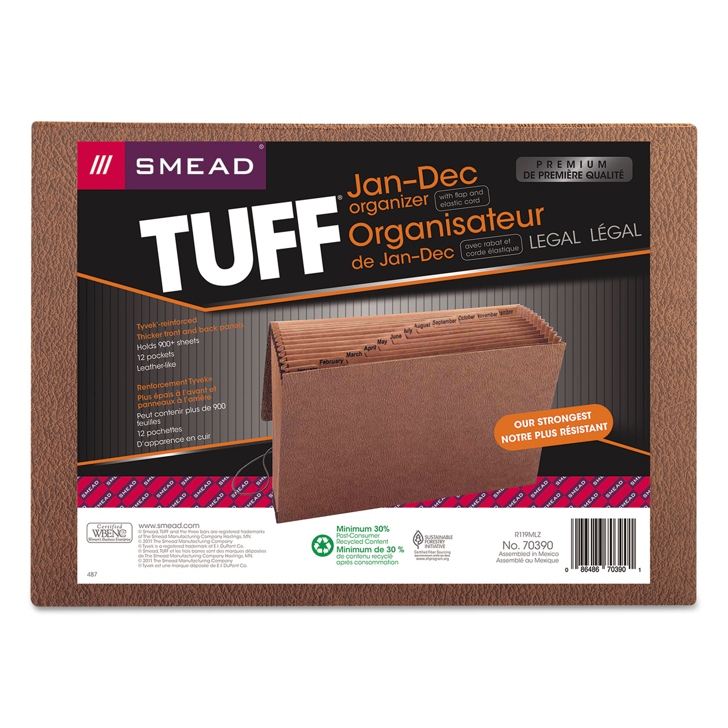  Smead 70390 TUFF Expanding Files, 12 Sections, 1/12-Cut Tab, Legal Size, Redrope (SMD70390) 