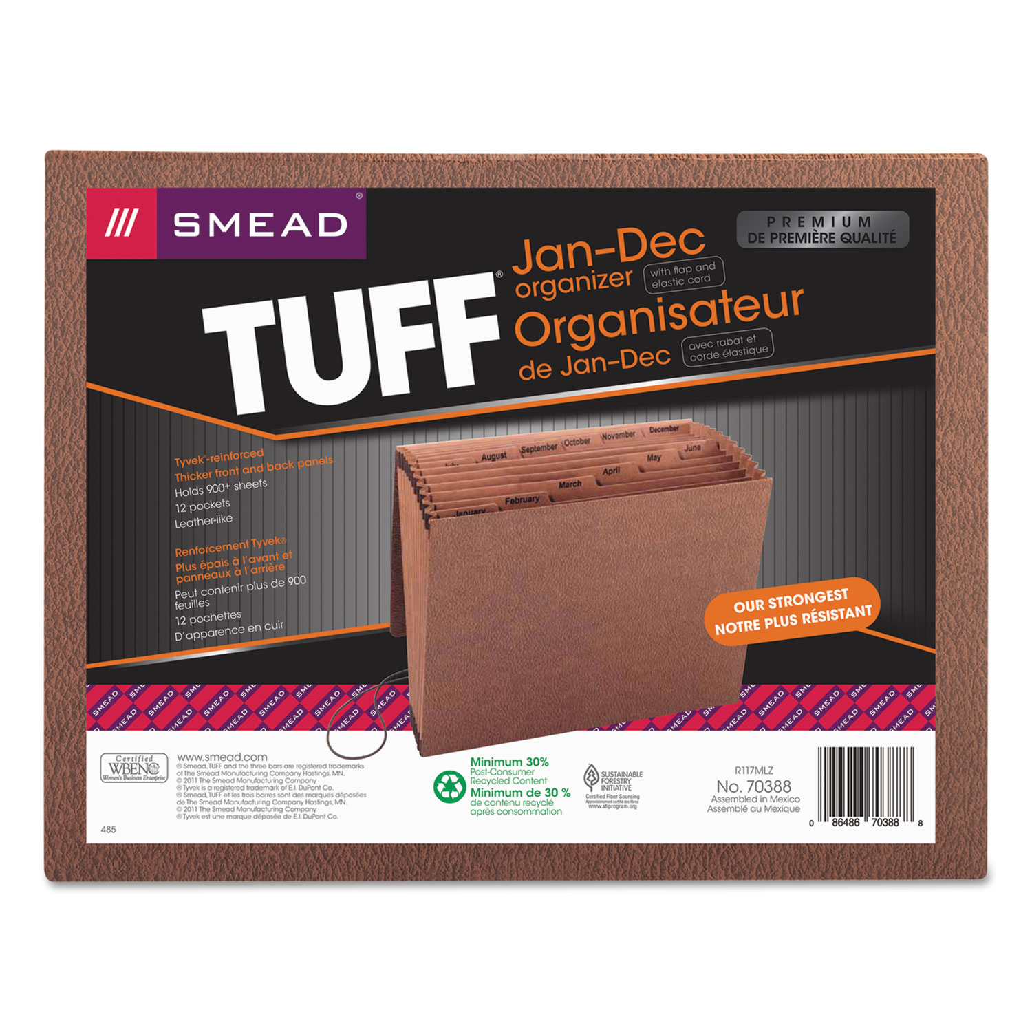 Smead 70388 TUFF Expanding Files, 12 Sections, 1/12-Cut Tab, Letter Size, Redrope (SMD70388) 