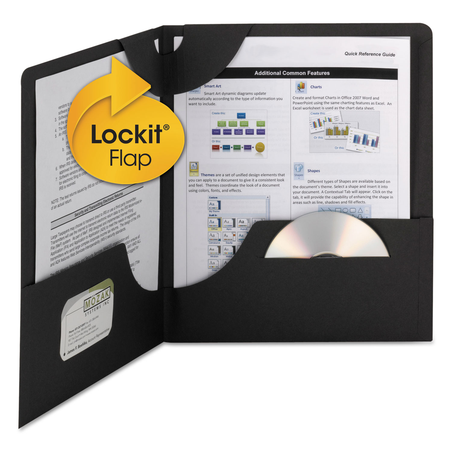 Lockit Two-Pocket Folder, Textured Paper, 11 x 8 1/2, Black, 25/Box