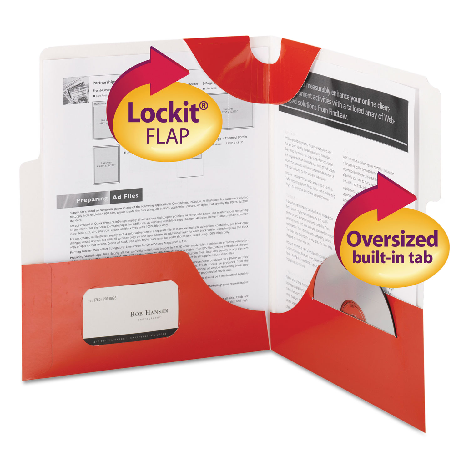 SuperTab Two-Pocket Folder, 11 x 8 1/2, Red, 5/Pack