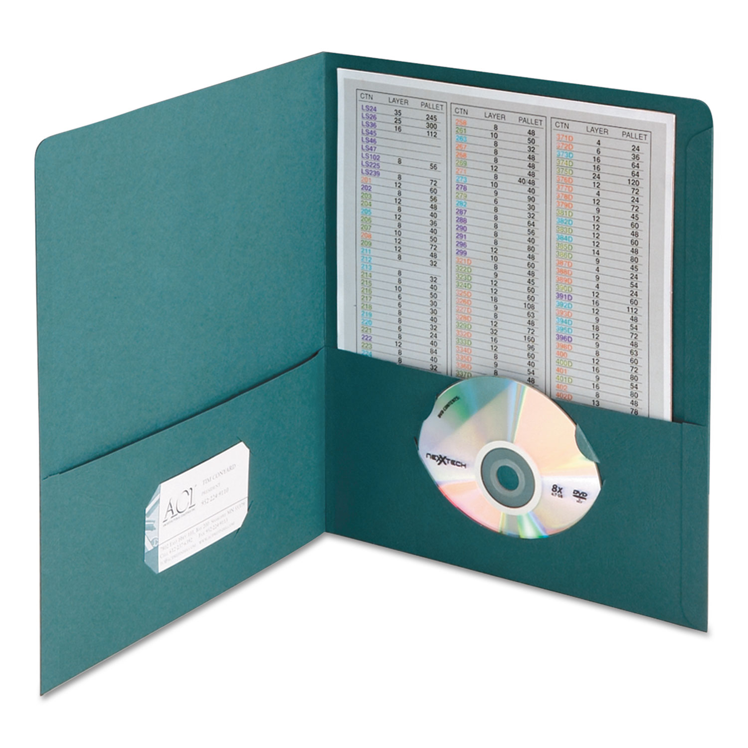 Two-Pocket Folder, Textured Paper, Teal, 25/Box