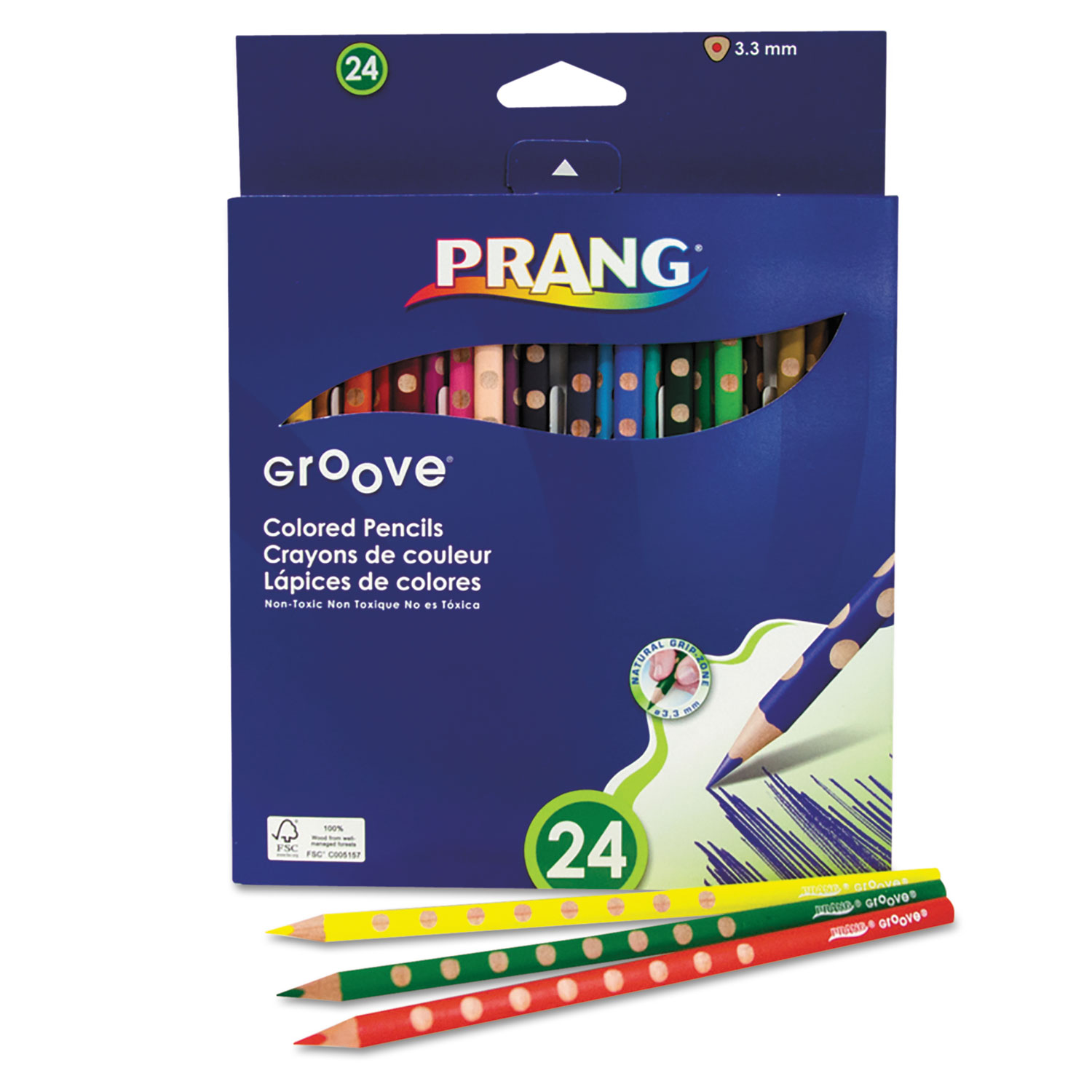 Prang® Groove Colored Pencils, 3.3 mm, 2B (#1), Assorted Lead/Barrel Colors, 24/Pack