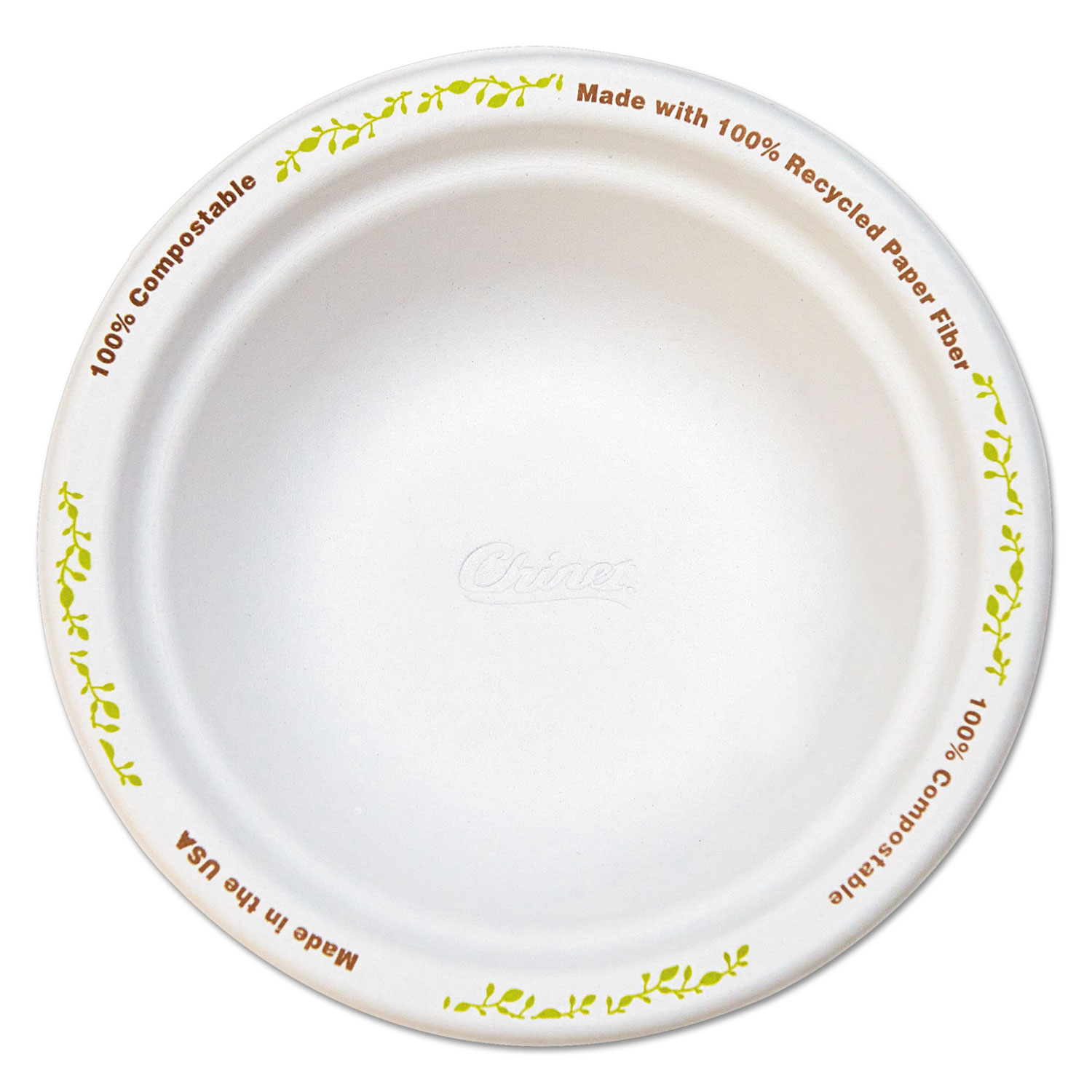  Chinet 22544 Molded Fiber Dinnerware, Bowl, 12 oz, White w/Vine Theme, 1000/Carton (HUH22544) 