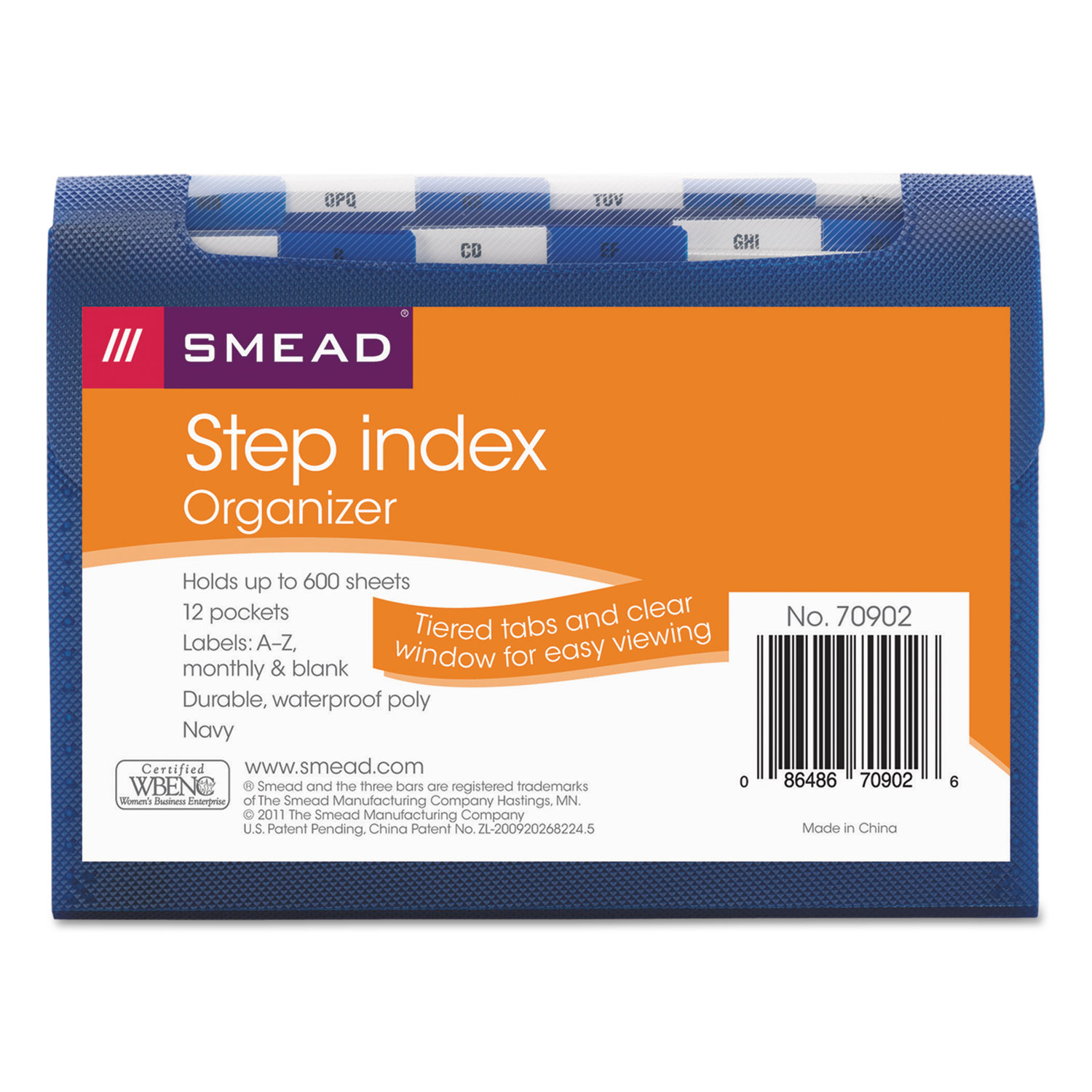  Smead 70902 Step Index Organizer, 12 Sections, 1/6-Cut Tab, Letter Size, Navy (SMD70902) 
