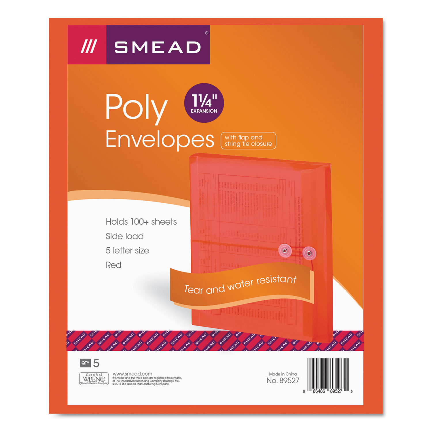  Smead 89527 Poly String & Button Interoffice Envelopes, String & Button Closure, 9.75 x 11.63, Transparent Red, 5/Pack (SMD89527) 
