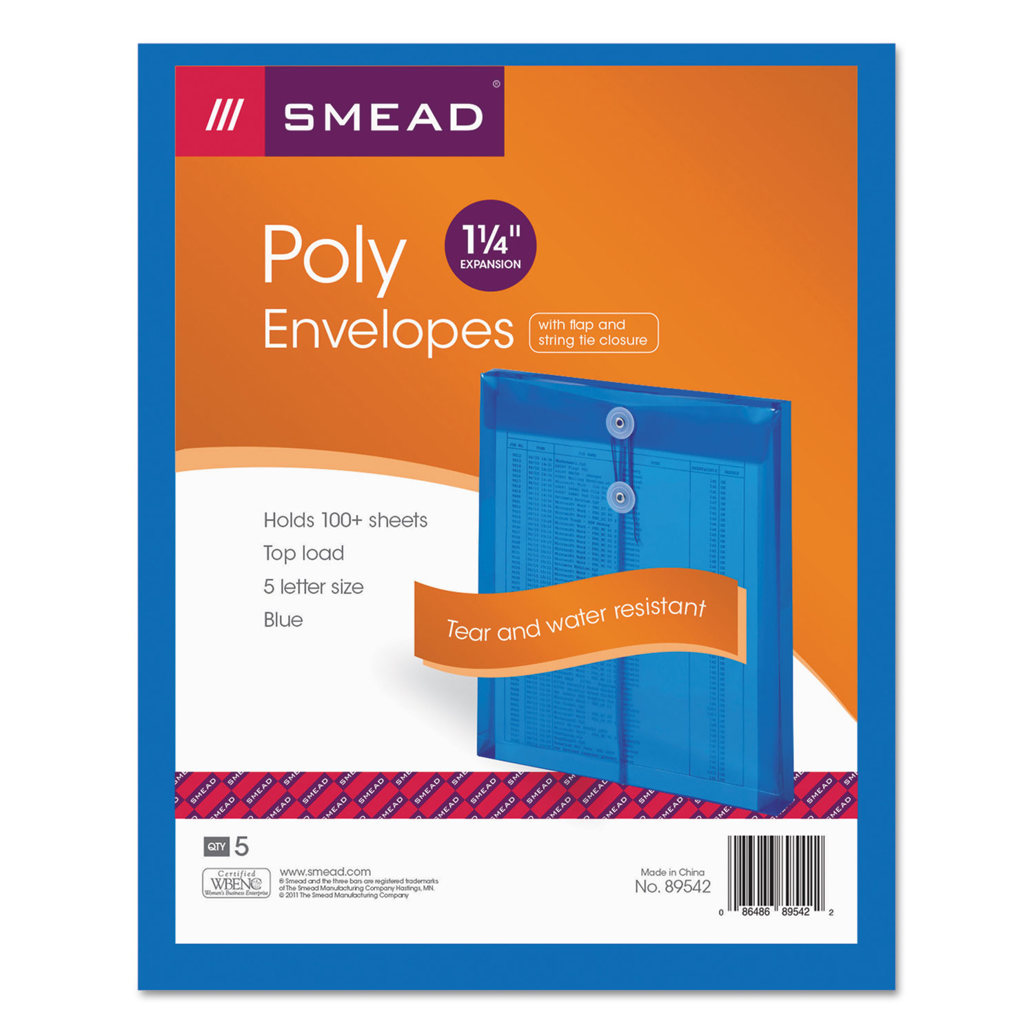  Smead 89542 Poly String & Button Interoffice Envelopes, String & Button Closure, 9.75 x 11.63, Transparent Blue, 5/Pack (SMD89542) 