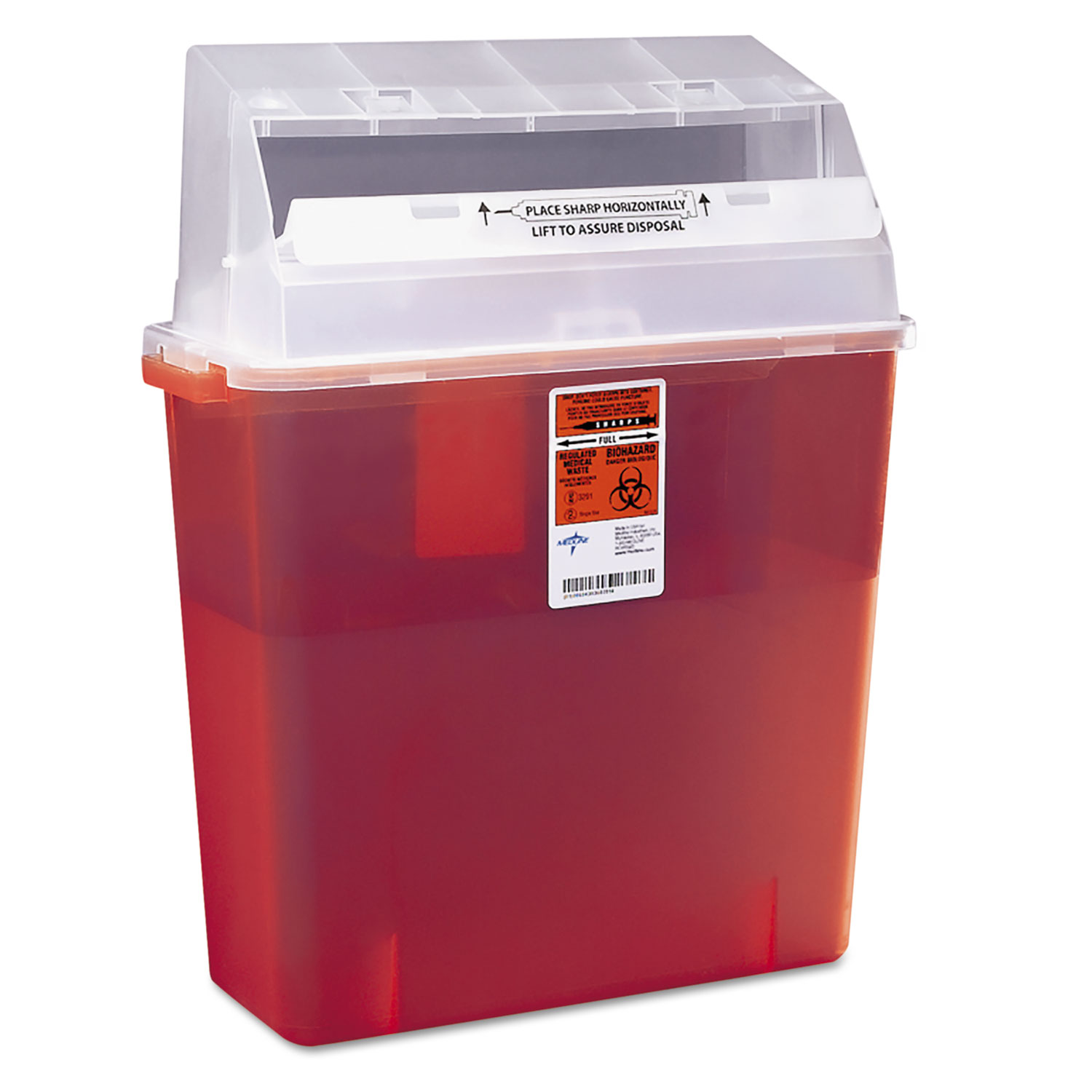 Sharps Container for Patient Room, Plastic, 3gal, Rectangular, Red