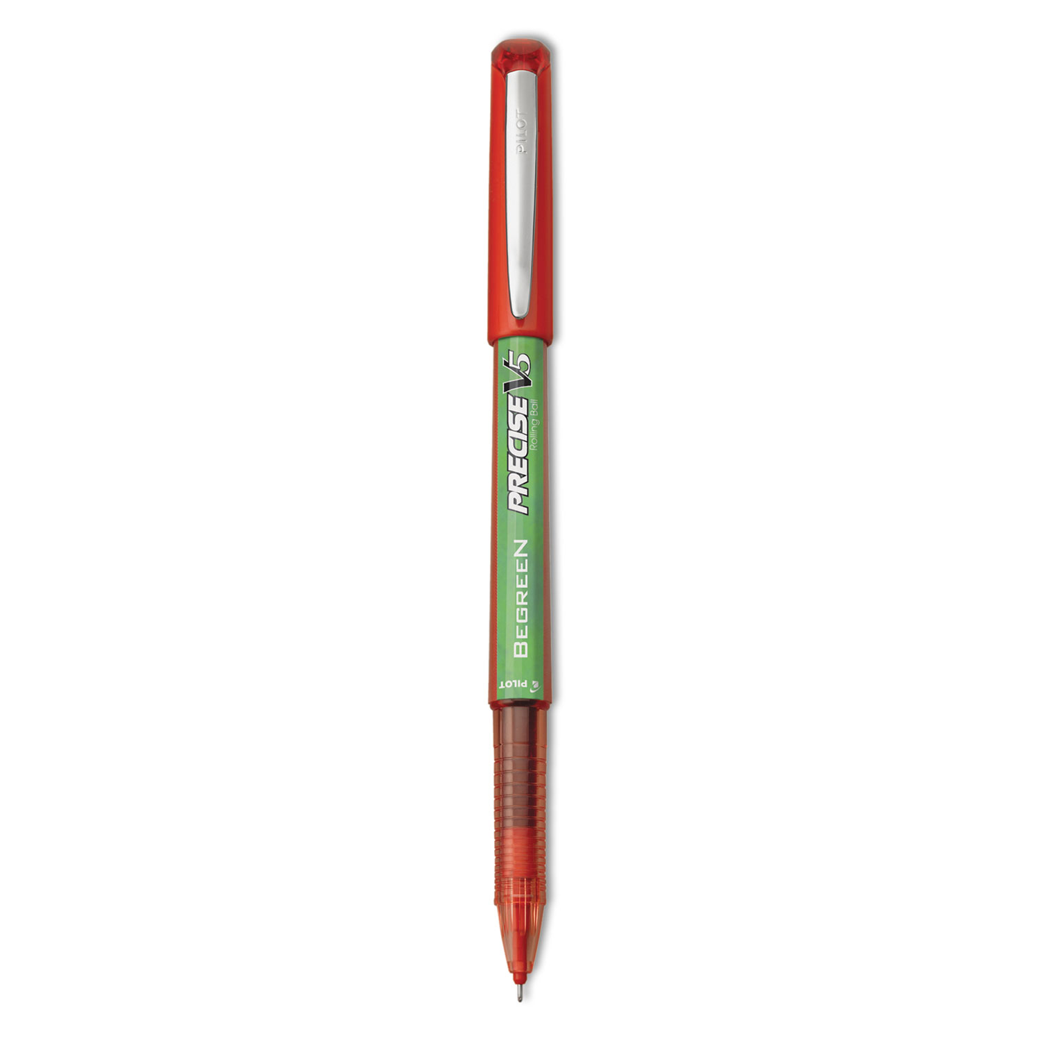  Pilot 26302 Precise V5 BeGreen Stick Roller Ball Pen, 0.5mm, Red Ink/Barrel, Dozen (PIL26302) 