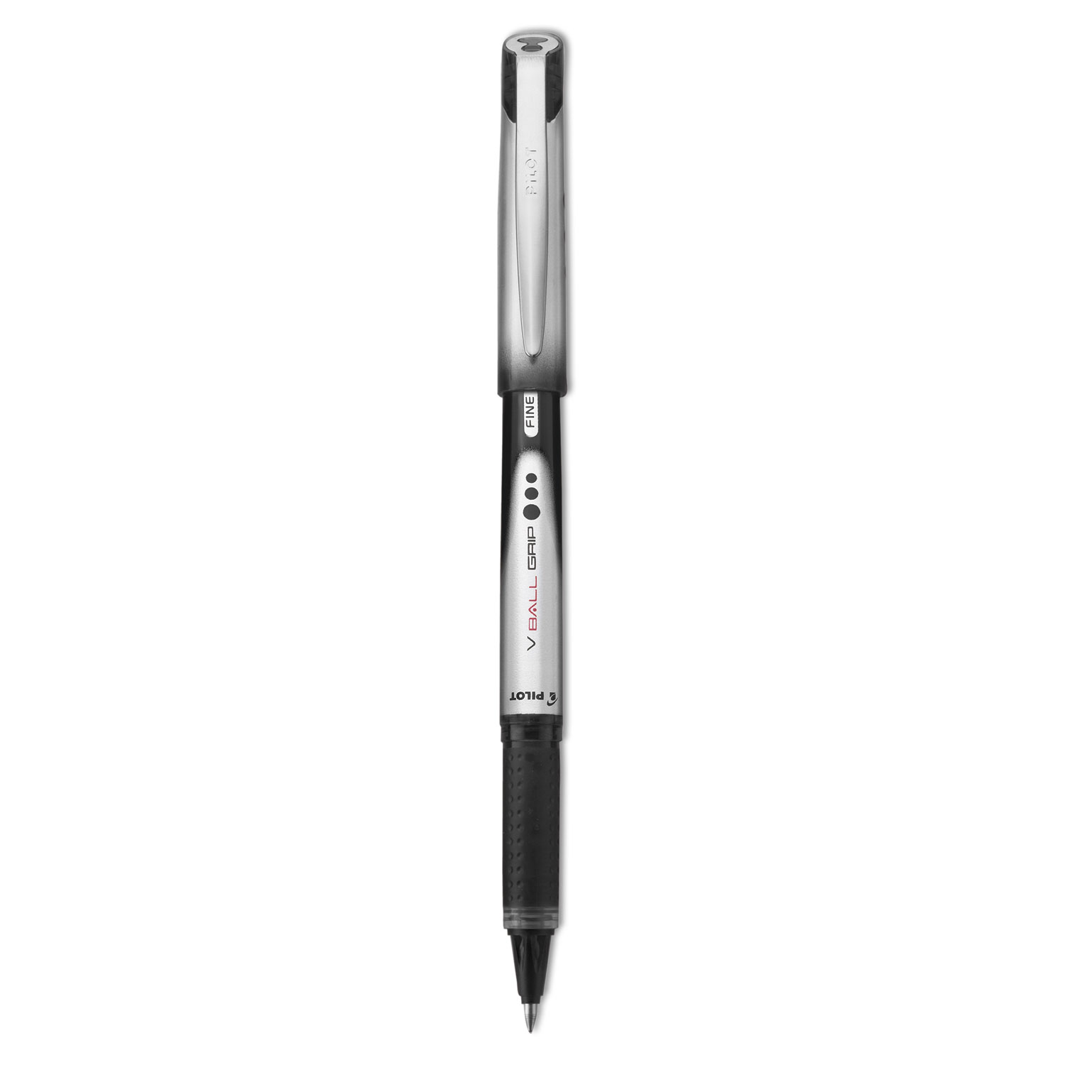  Pilot 35570 VBall Grip Liquid Ink Stick Roller Ball Pen, 0.7mm, Black Ink, Black/Silver Barrel, Dozen (PIL35570) 