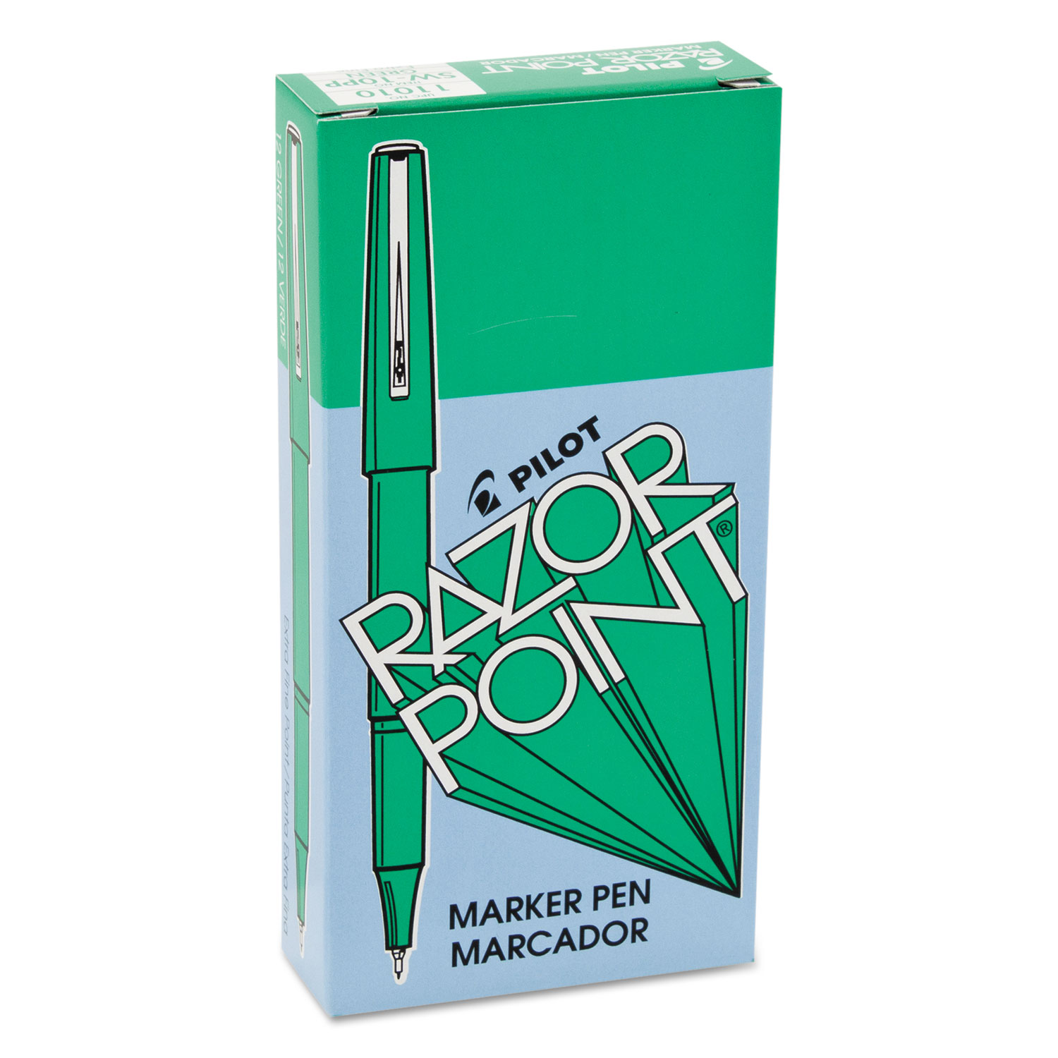 Razor Point Fine Line Marker Pen, Ultra-Fine, Green Ink, .3mm, Dozen