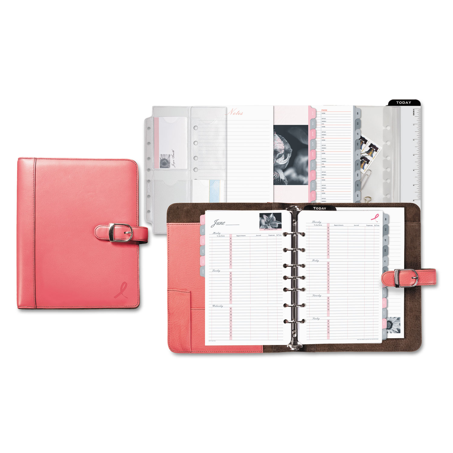  Day-Timer 48434 Pink Ribbon Loose-Leaf Organizer Set, 8 1/2 x 5 1/2, Pink Leather Cover (DTM48434) 