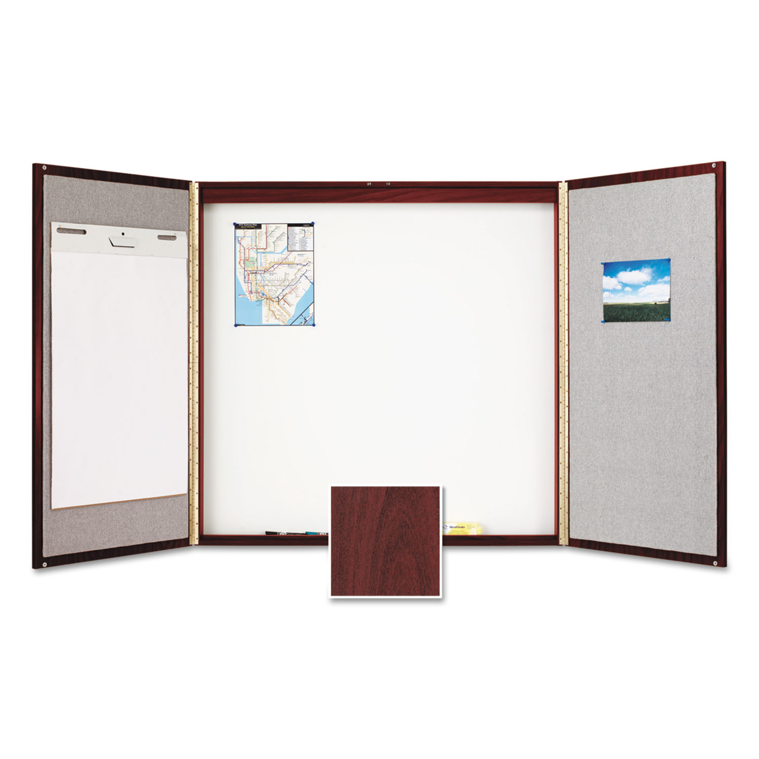  Quartet 878 Cabinet, Fabric/Porcelain-on-Steel, 48 x 48 x 2, Beige/White, Mahogany Frame (QRT878) 