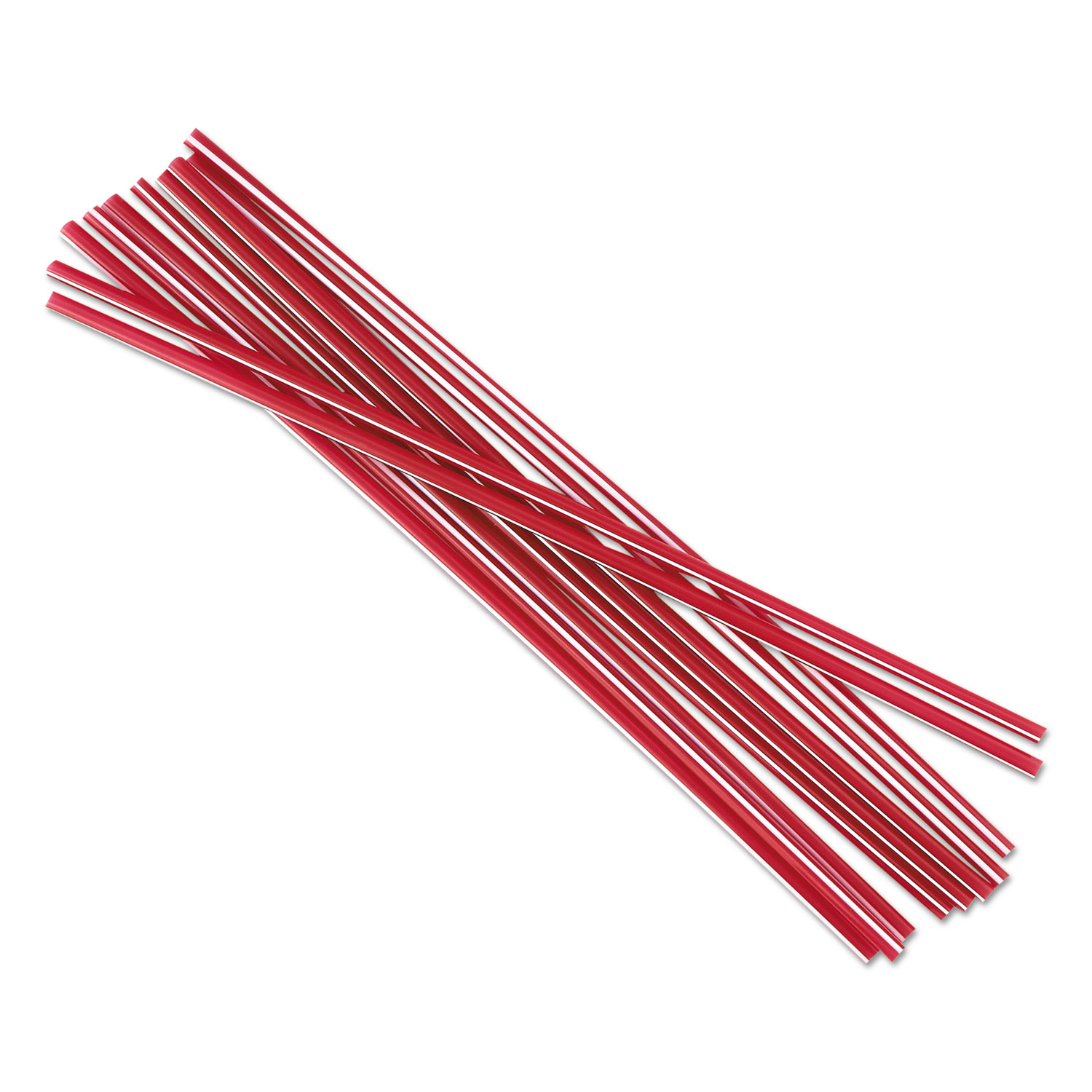 Unwrapped Cocktail Straws, 8, Plastic, Red w/White Stripe, 500/Pack