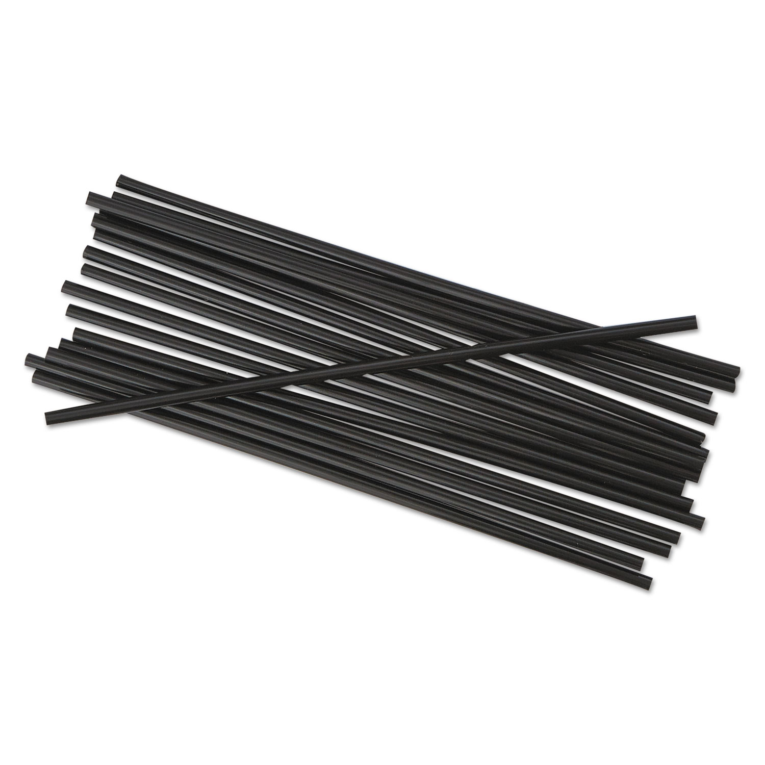 Unwrapped Single-Tube Stir-Straws, 5 1/4, Black, 1000/Pack