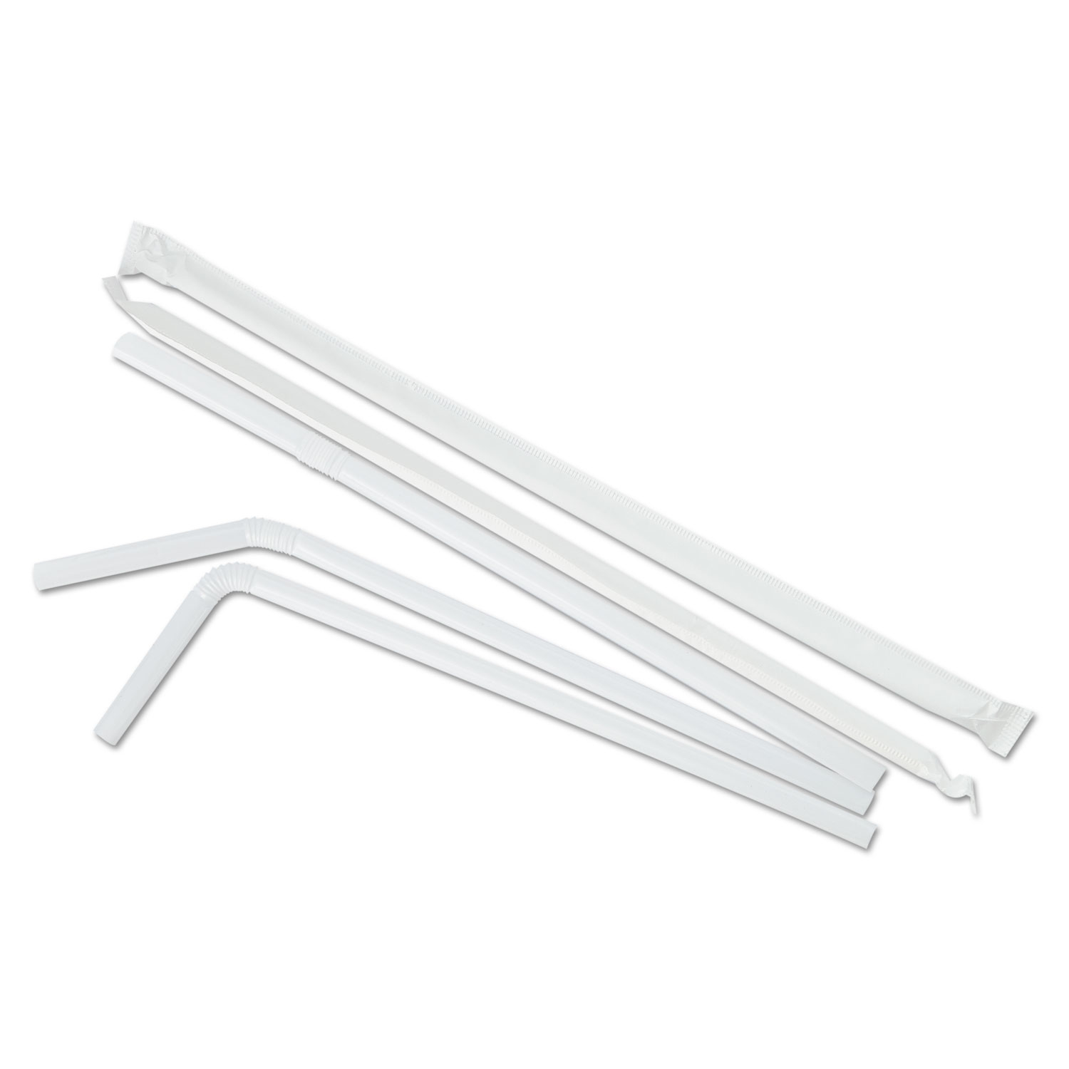 Flexible Wrapped Straws, 7 3/4, White, 400/Pack, 25 Pack/Carton