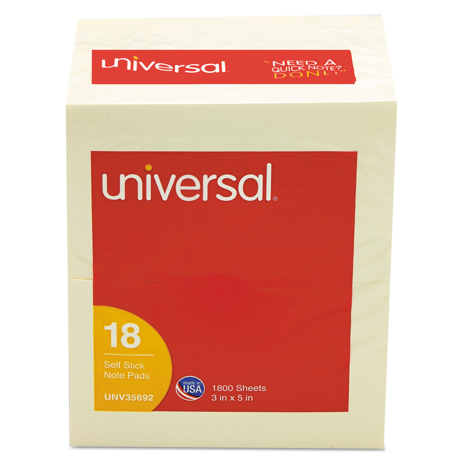  Universal UNV35692 Self-Stick Note Pads, 3 x 5, Yellow, 100-Sheet, 18/Pack (UNV35692) 