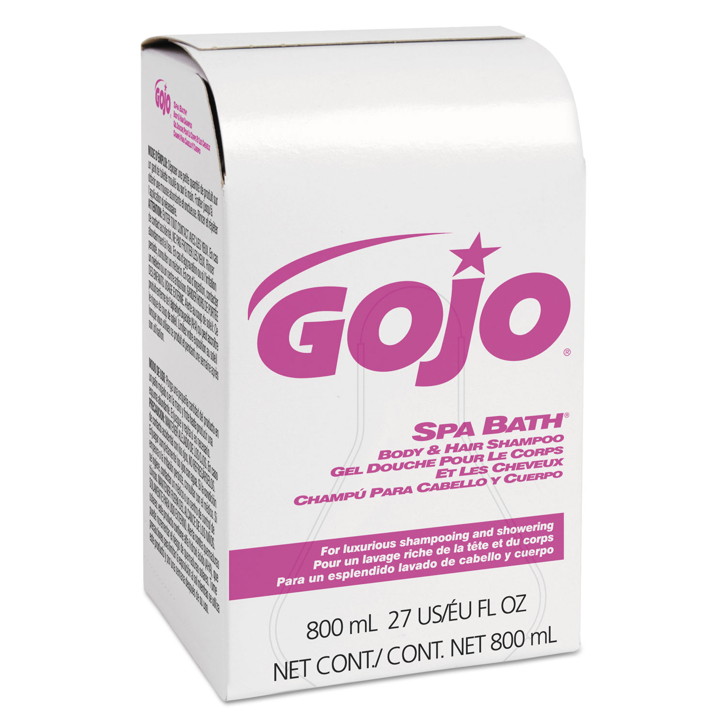  GOJO 9152-12 Spa Bath Body and Hair Shampoo, Pleasant, 800mL Bag-in-Box Refill, 12/Carton (GOJ915212) 