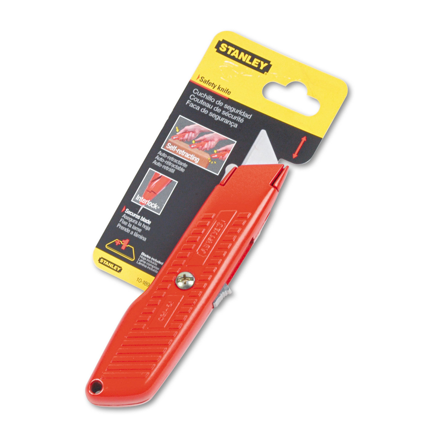 Interlock Safety Utility Knife w/Self-Retracting Round Point Blade, Red Orange