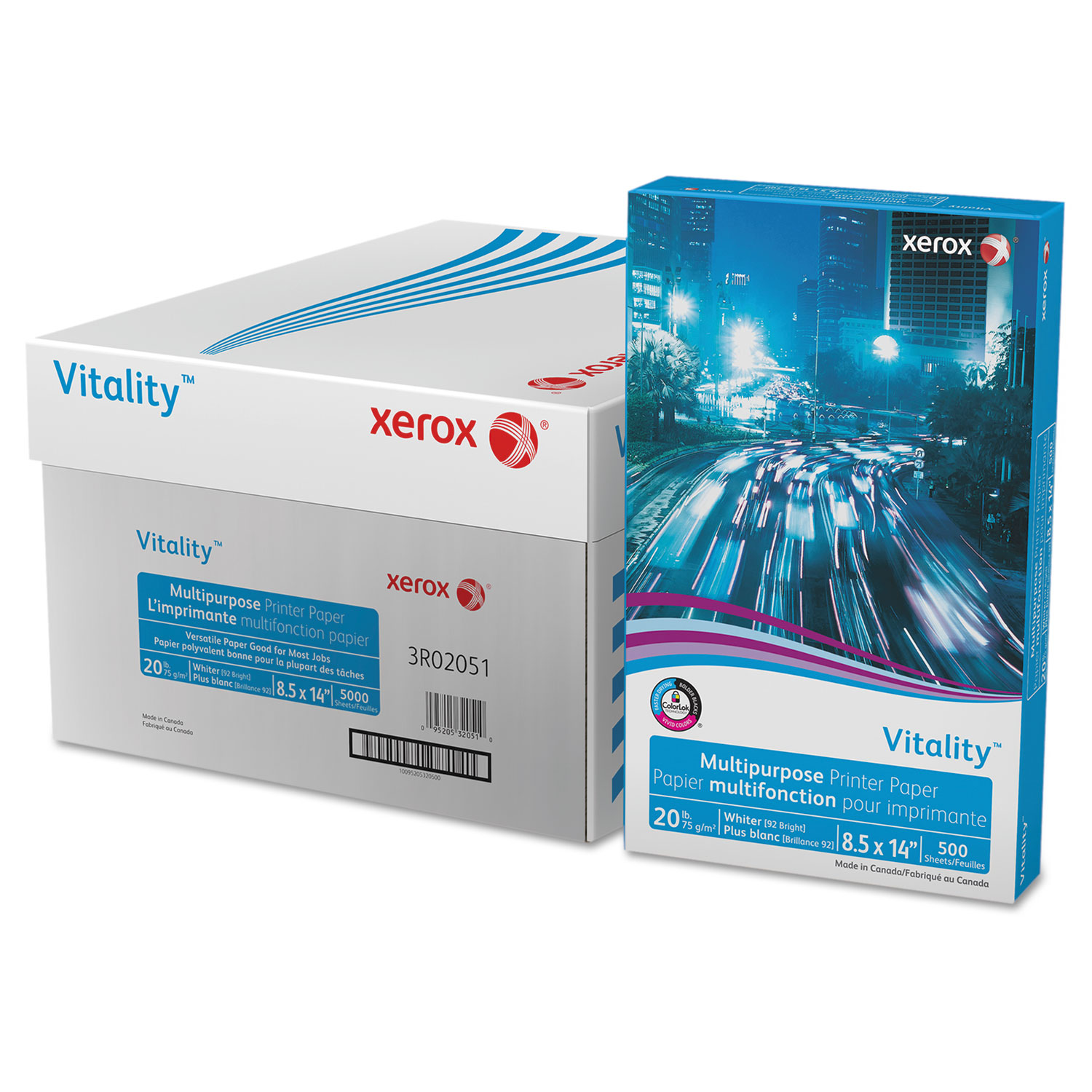  xerox 3R02051CT Vitality Multipurpose Print Paper, 92 Bright, 20lb, 8.5 x 14, White, 500 Sheets/Ream, 10 Reams/Carton (XER3R02051CT) 