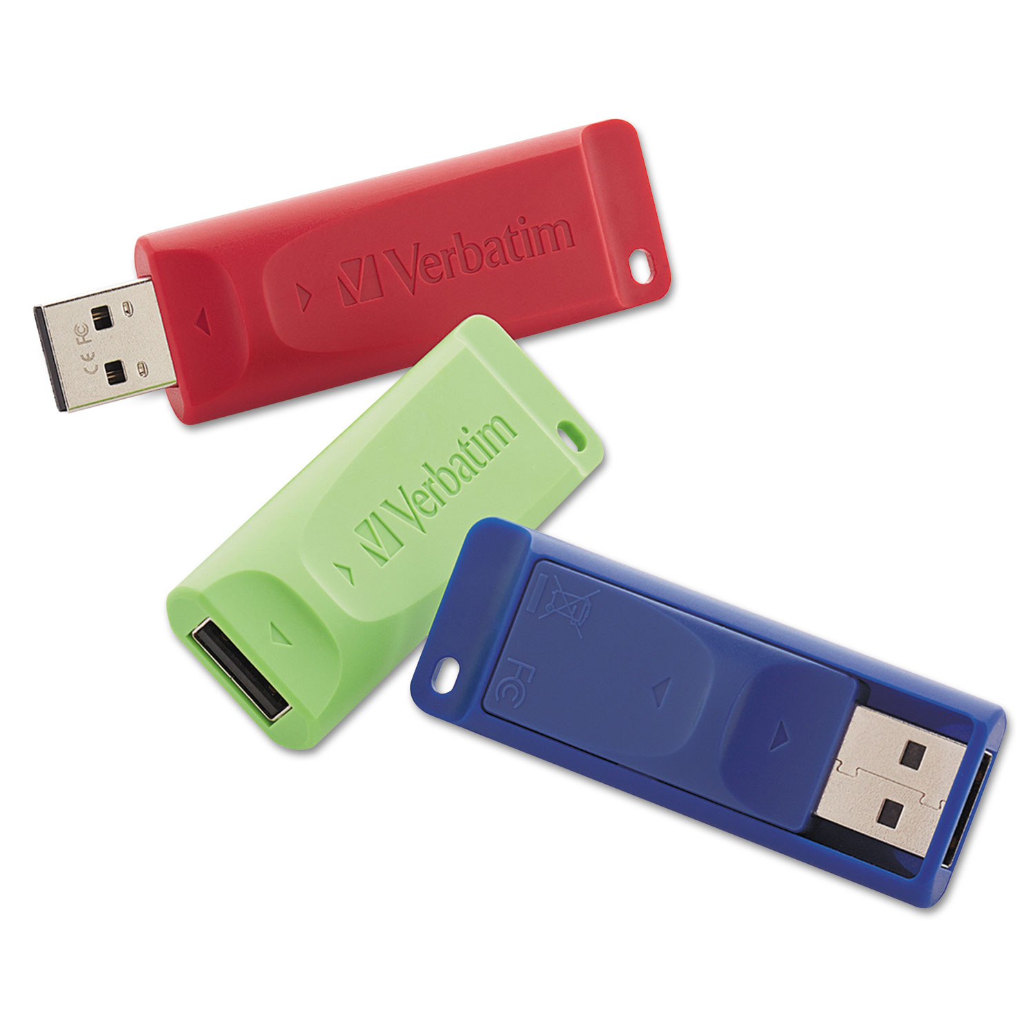 Store n Go USB 2.0 Flash Drive, 4GB, Blue/Green/Red, 3/Pack