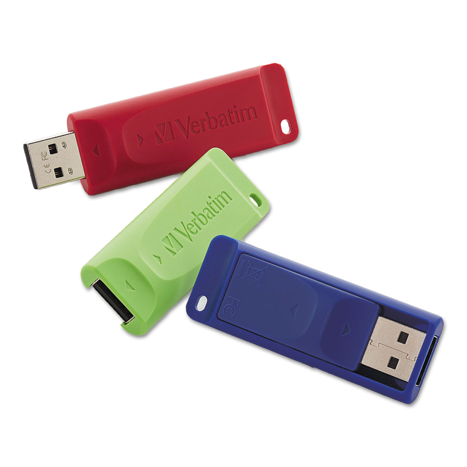 Store n Go USB 2.0 Flash Drive, 8GB, Blue/Green/Red, 3/Pack