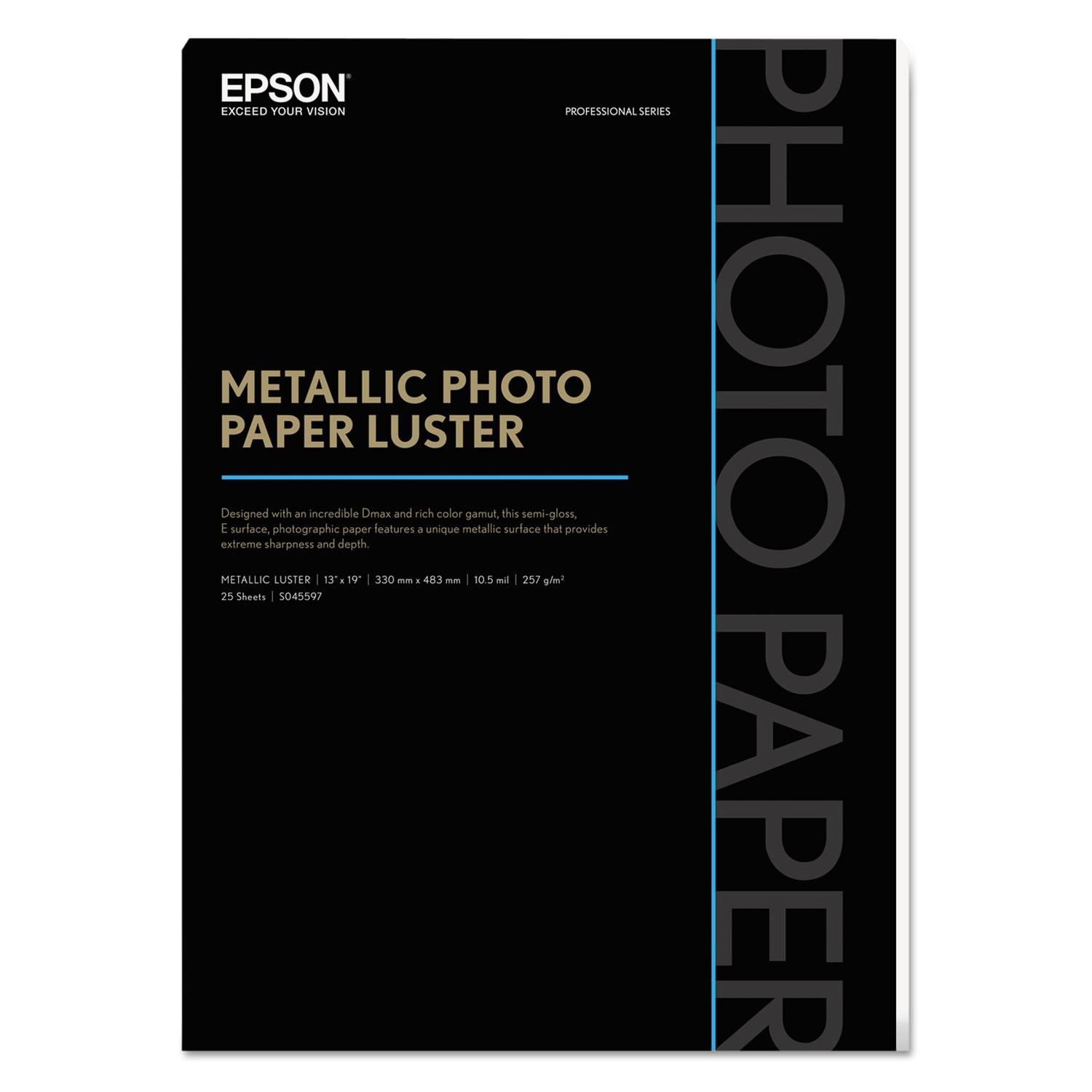  Epson S045597 Professional Media Metallic Luster Photo Paper, 5.5 mil, 13 x 19, White, 25/Pack (EPSS045597) 