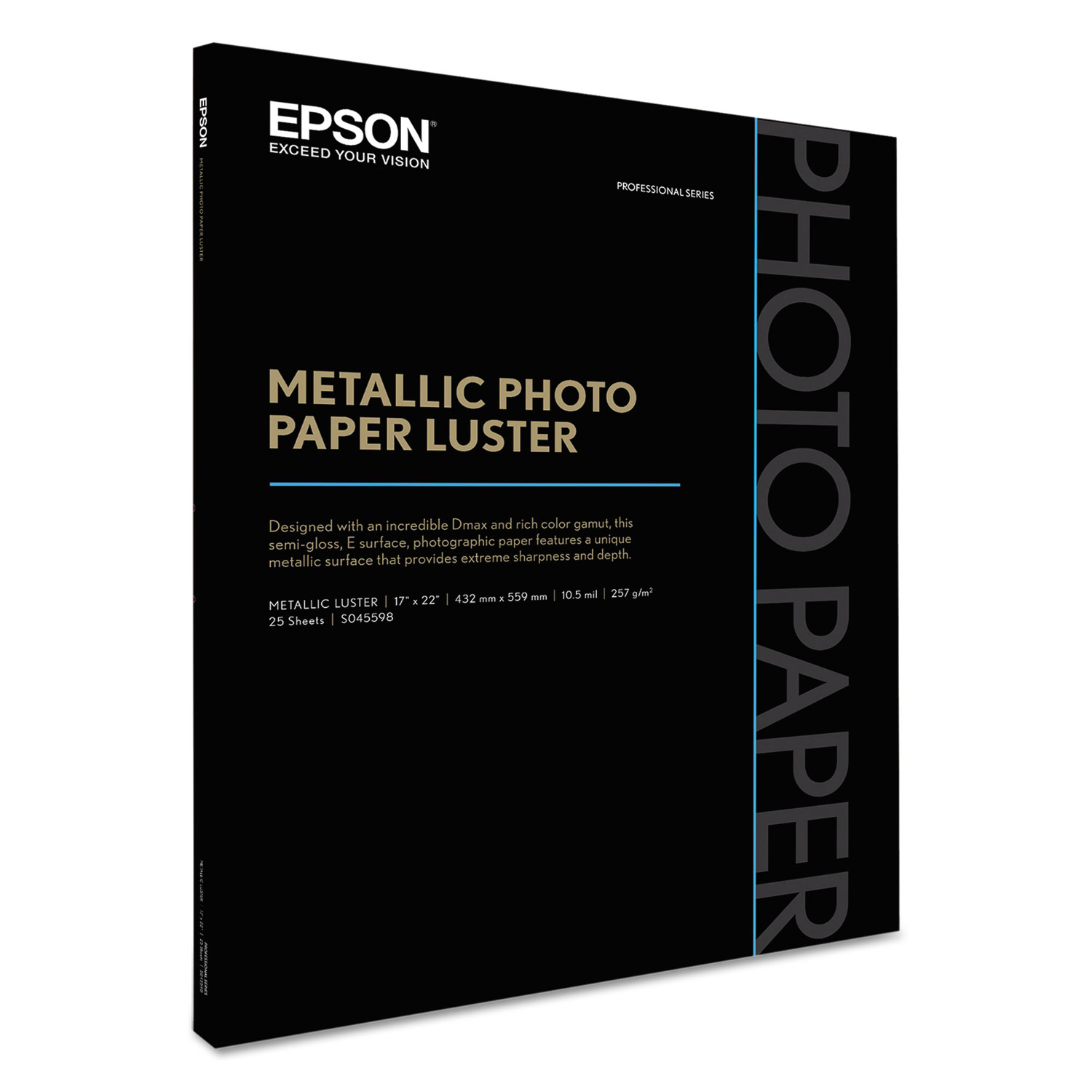  Epson S045598 Professional Media Metallic Luster Photo Paper, 5.5 mil, 17 x 22, White, 25/Pack (EPSS045598) 
