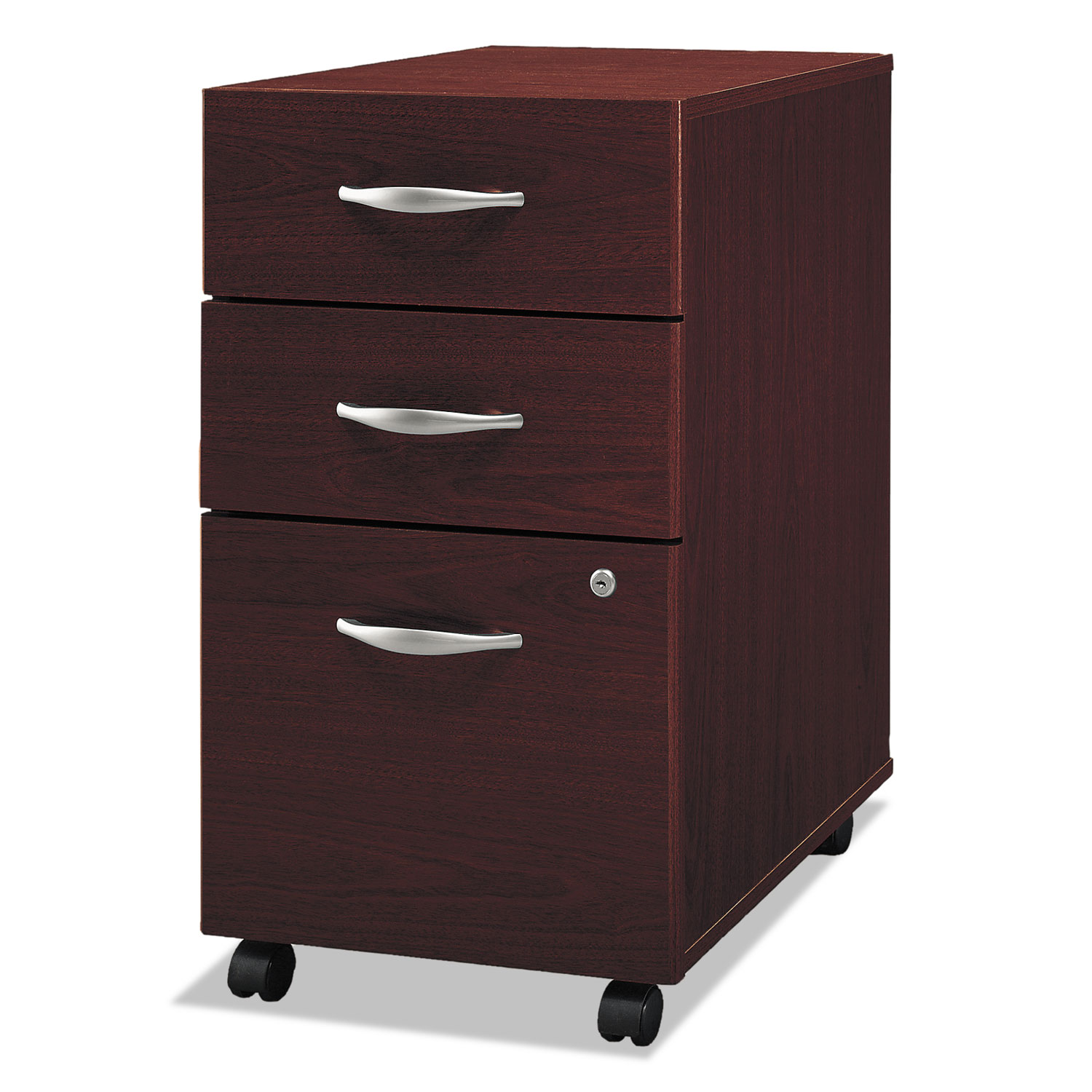 Series C Collection 3 Drawer Mobile Pedestal (Assembled), Mahogany