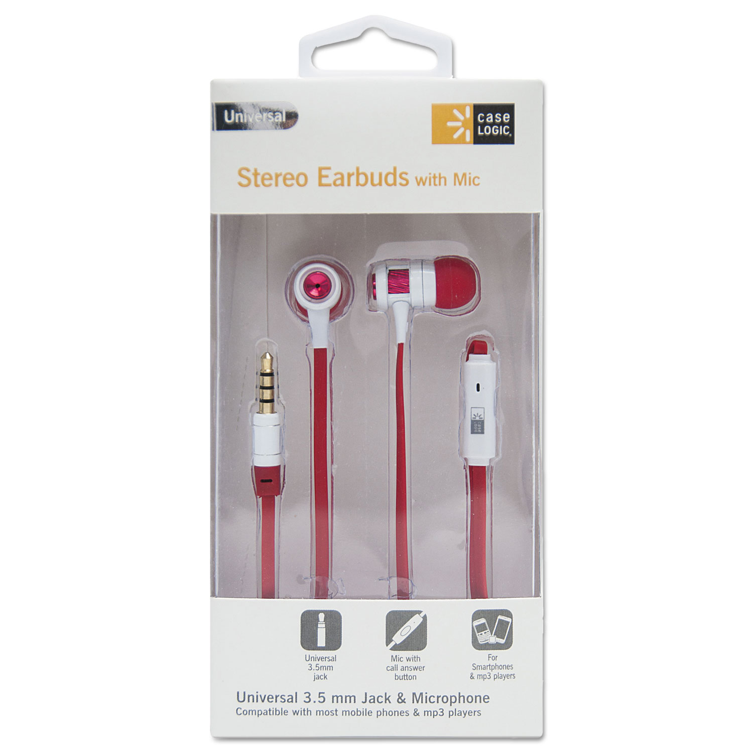 800 Series Earbuds w/Microphone, Red/White, 4 ft Cord